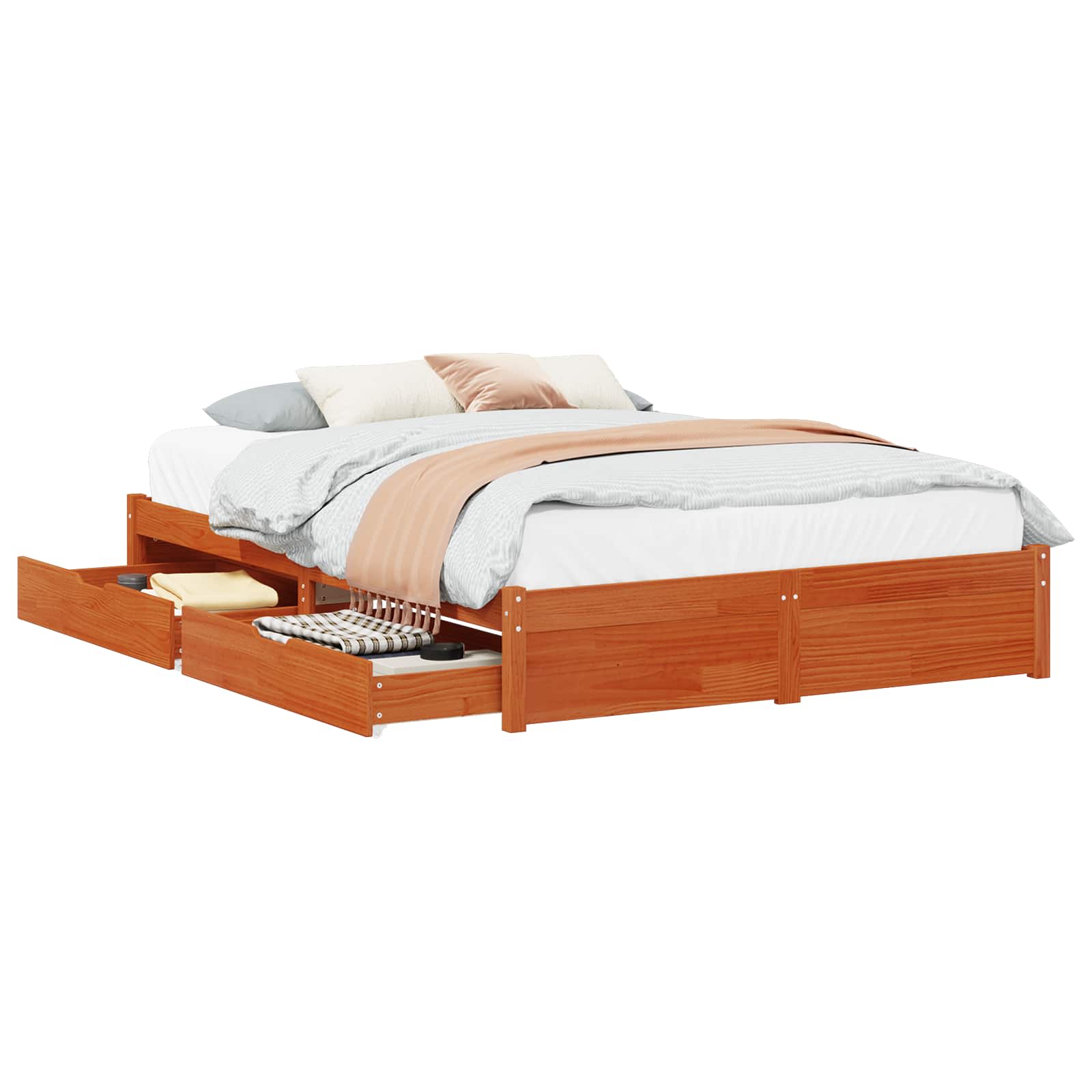 Bettrahmen mit Schubladen Wachsbraun Massivholz Kiefer