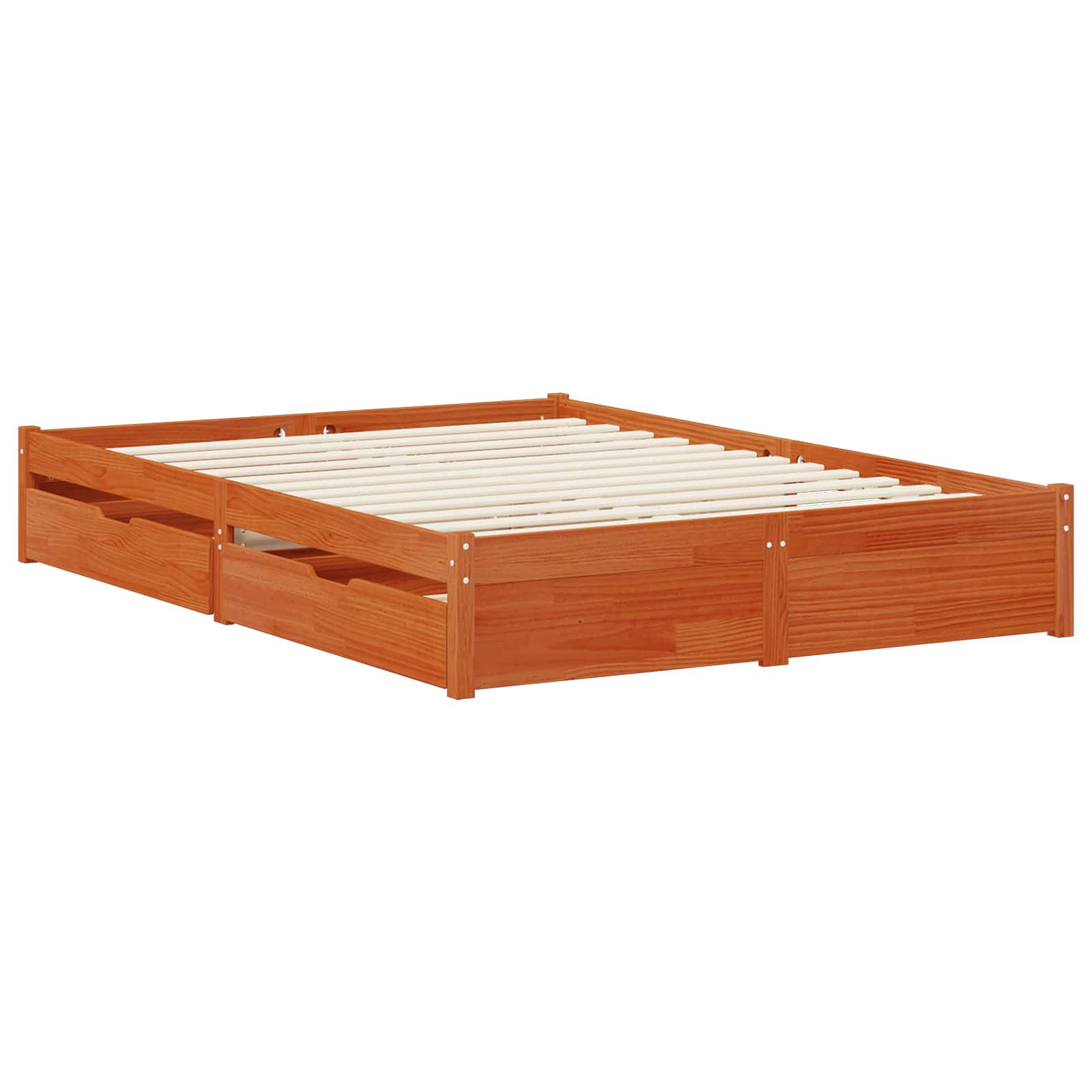 Bettrahmen mit Schubladen Wachsbraun Massivholz Kiefer