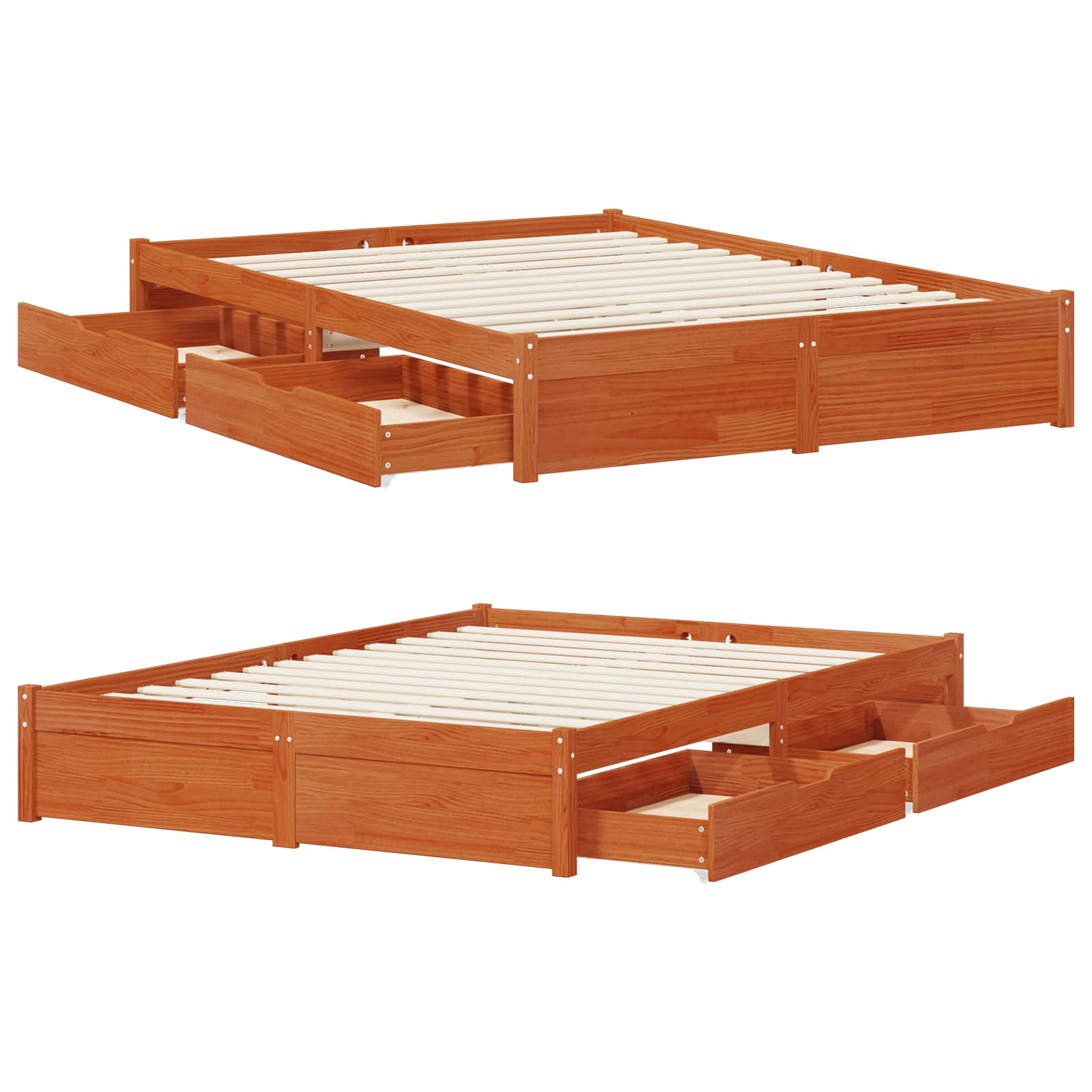 Bettrahmen mit Schubladen Wachsbraun Massivholz Kiefer
