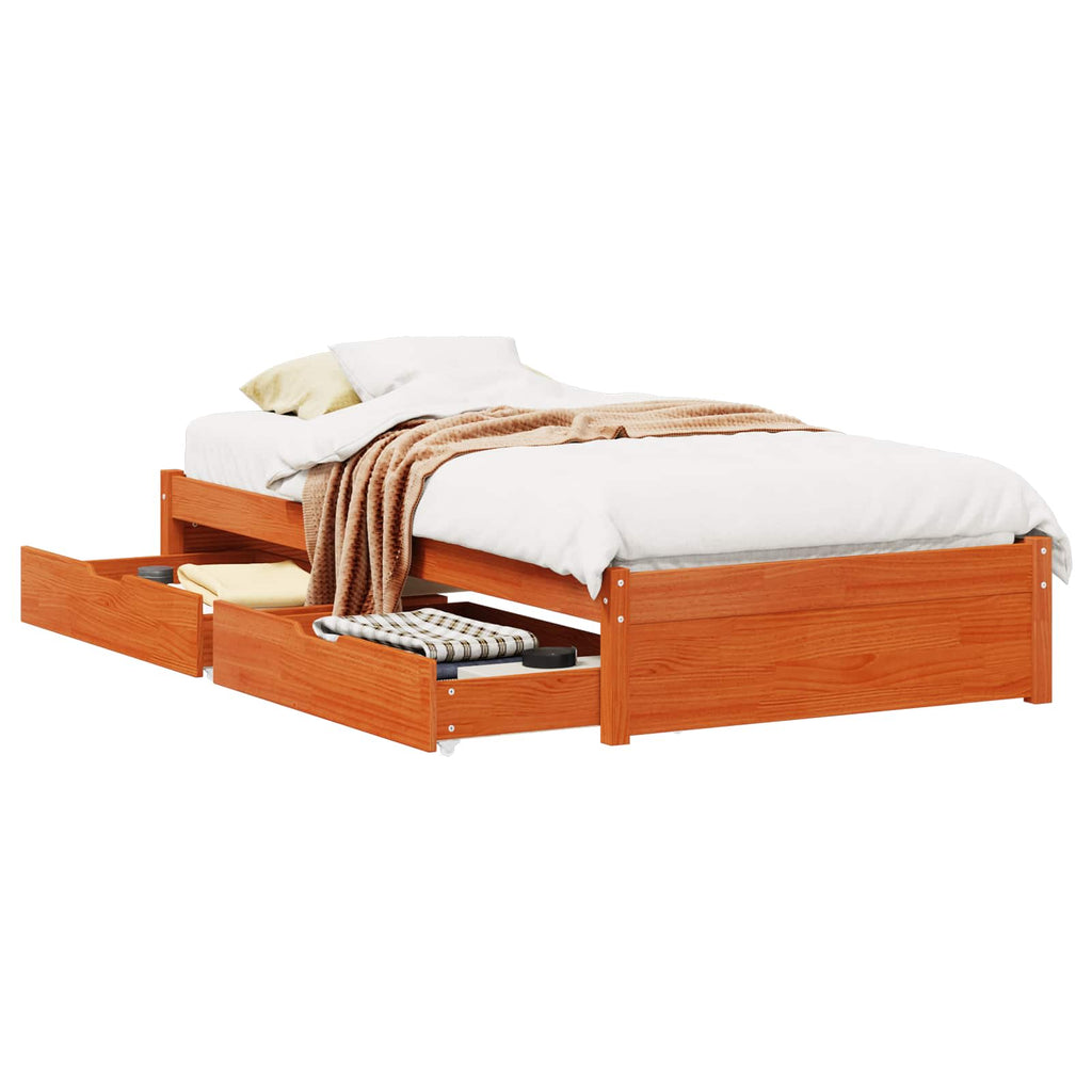 Bettrahmen mit Schubladen Wachsbraun Massivholz Kiefer