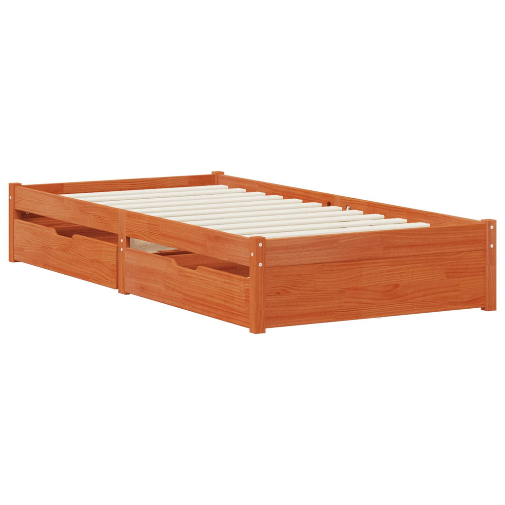 Bettrahmen mit Schubladen Wachsbraun Massivholz Kiefer