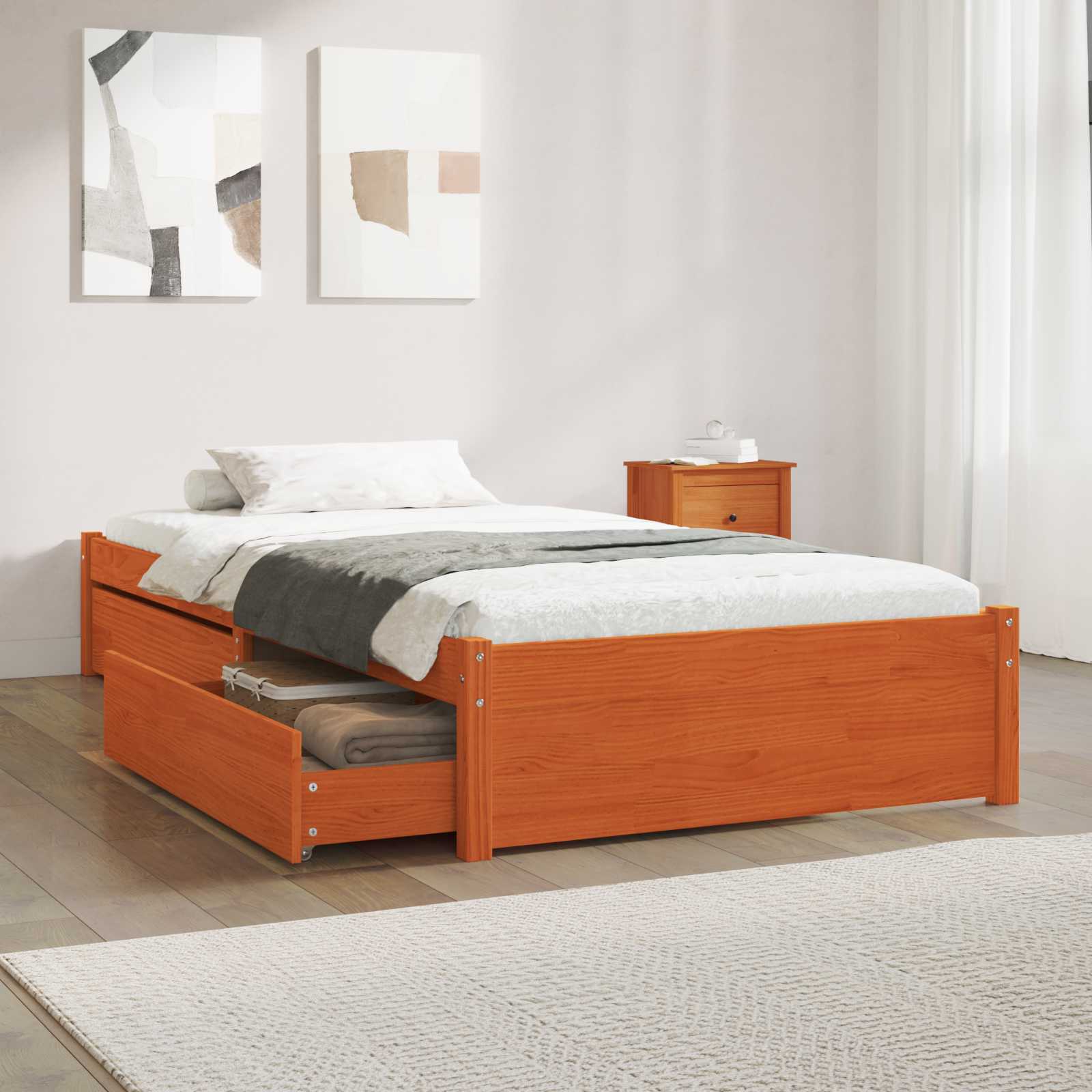 Bettrahmen mit Schubladen 3 pcs Wachsbraun Kiefernholz