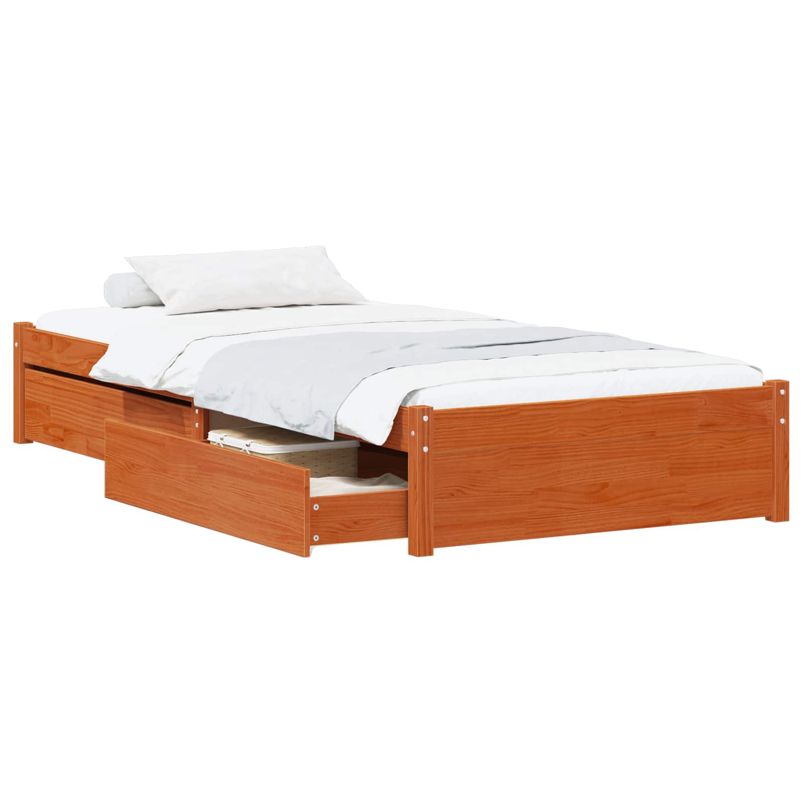 Bettrahmen mit Schubladen 3 pcs Wachsbraun Kiefernholz