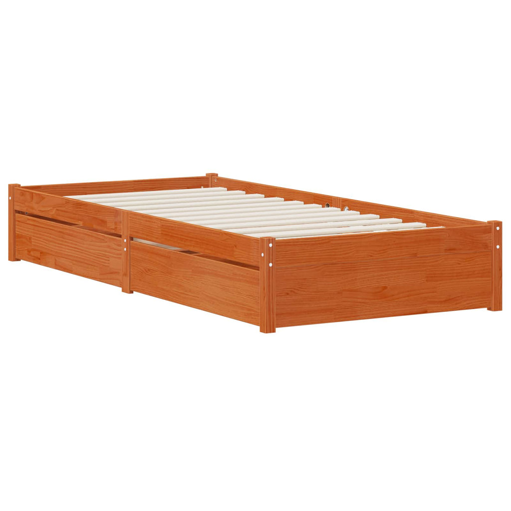 Bettrahmen mit Schubladen 3 pcs Wachsbraun Kiefernholz