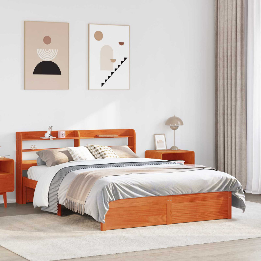 Bettrahmen mit Kopfteil Wachsbraun Massivholz Kiefer