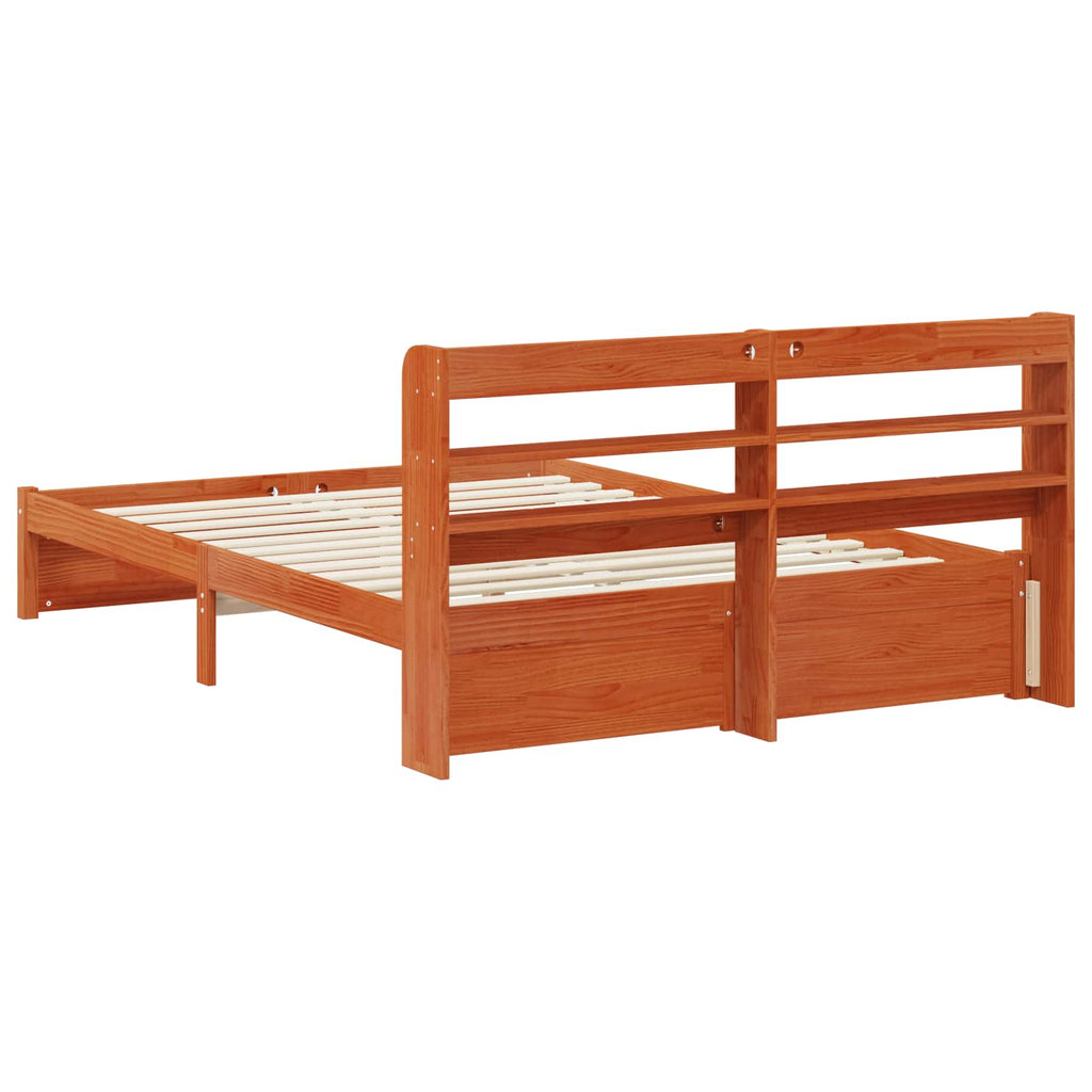 Bettrahmen mit Kopfteil Wachsbraun Massivholz Kiefer