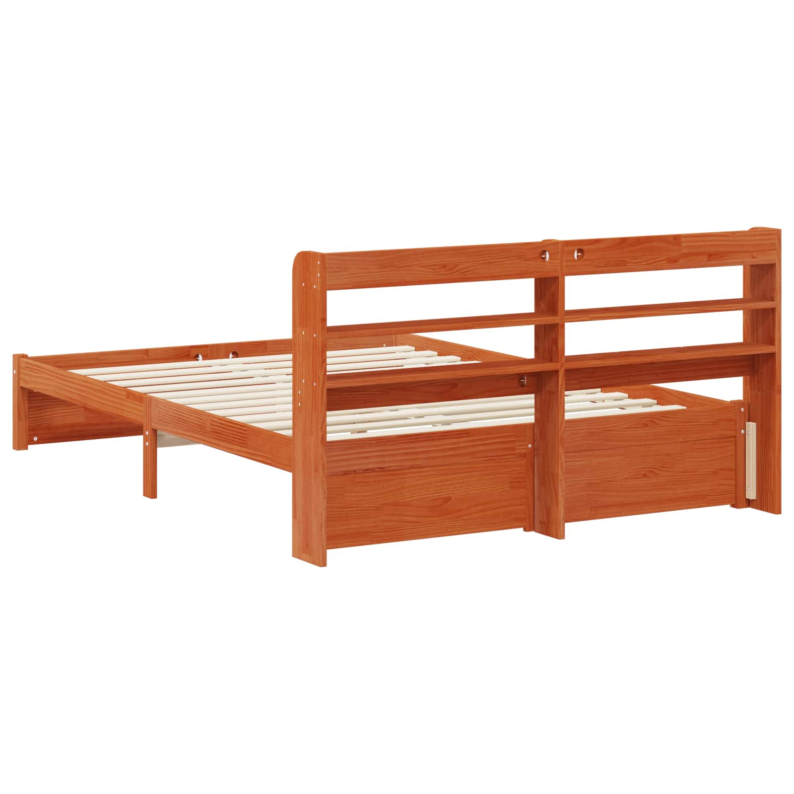 Bettrahmen mit Kopfteil Wachsbraun Massivholz Kiefer
