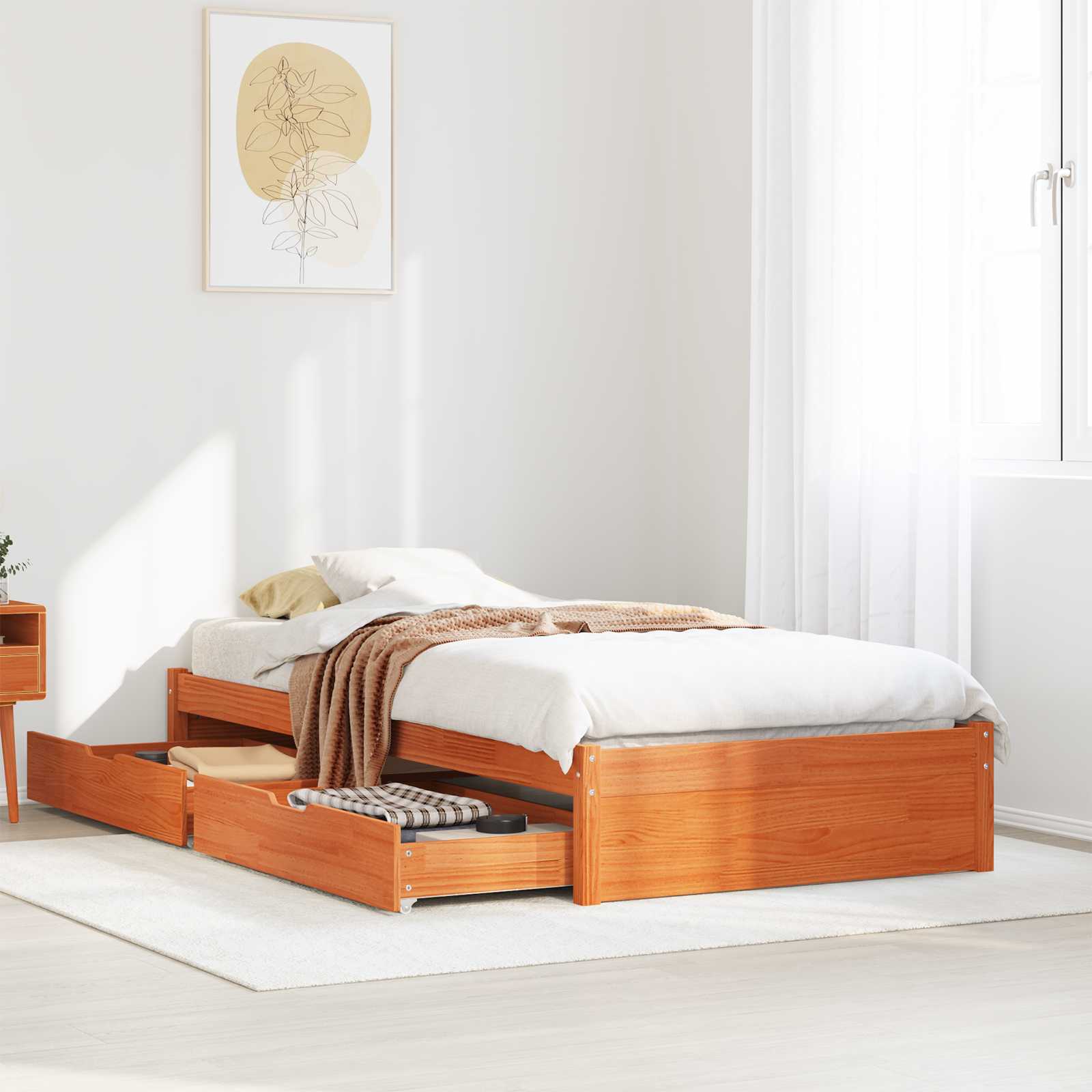 Bettrahmen mit Schubladen Wachsbraun Massivholz Kiefer