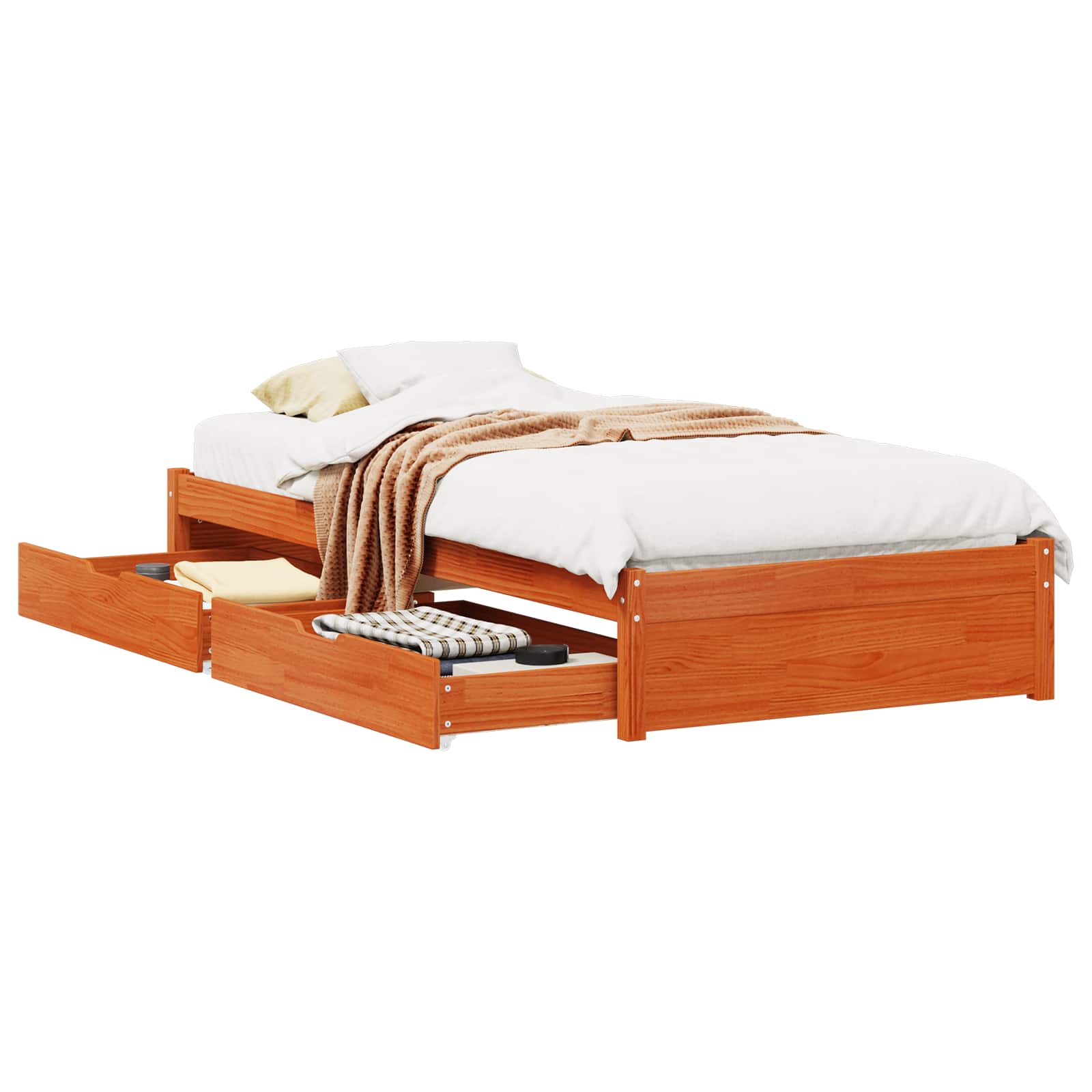 Bettrahmen mit Schubladen Wachsbraun Massivholz Kiefer