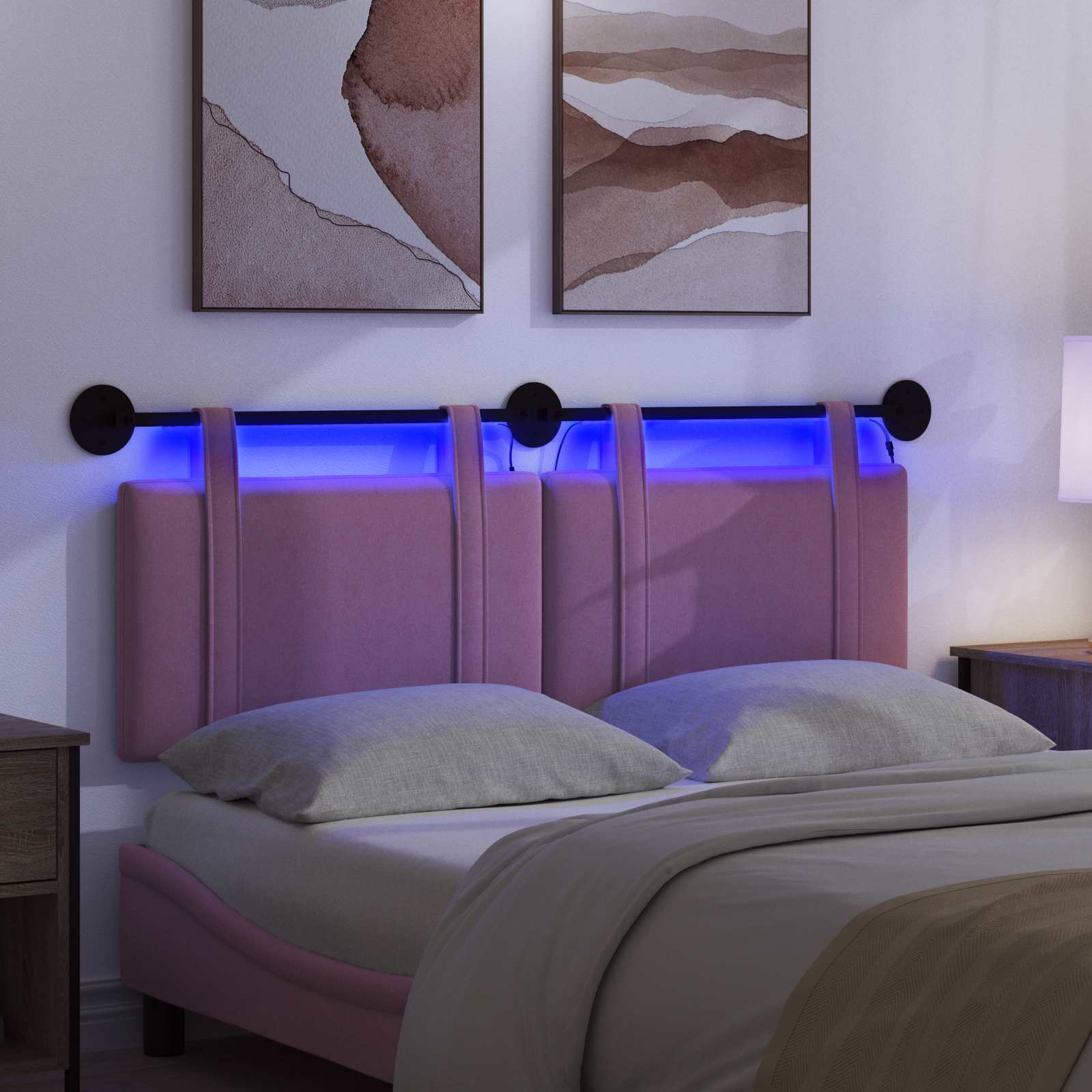 Hängendes Kopfteil Mit LED Licht Rosa Stoff