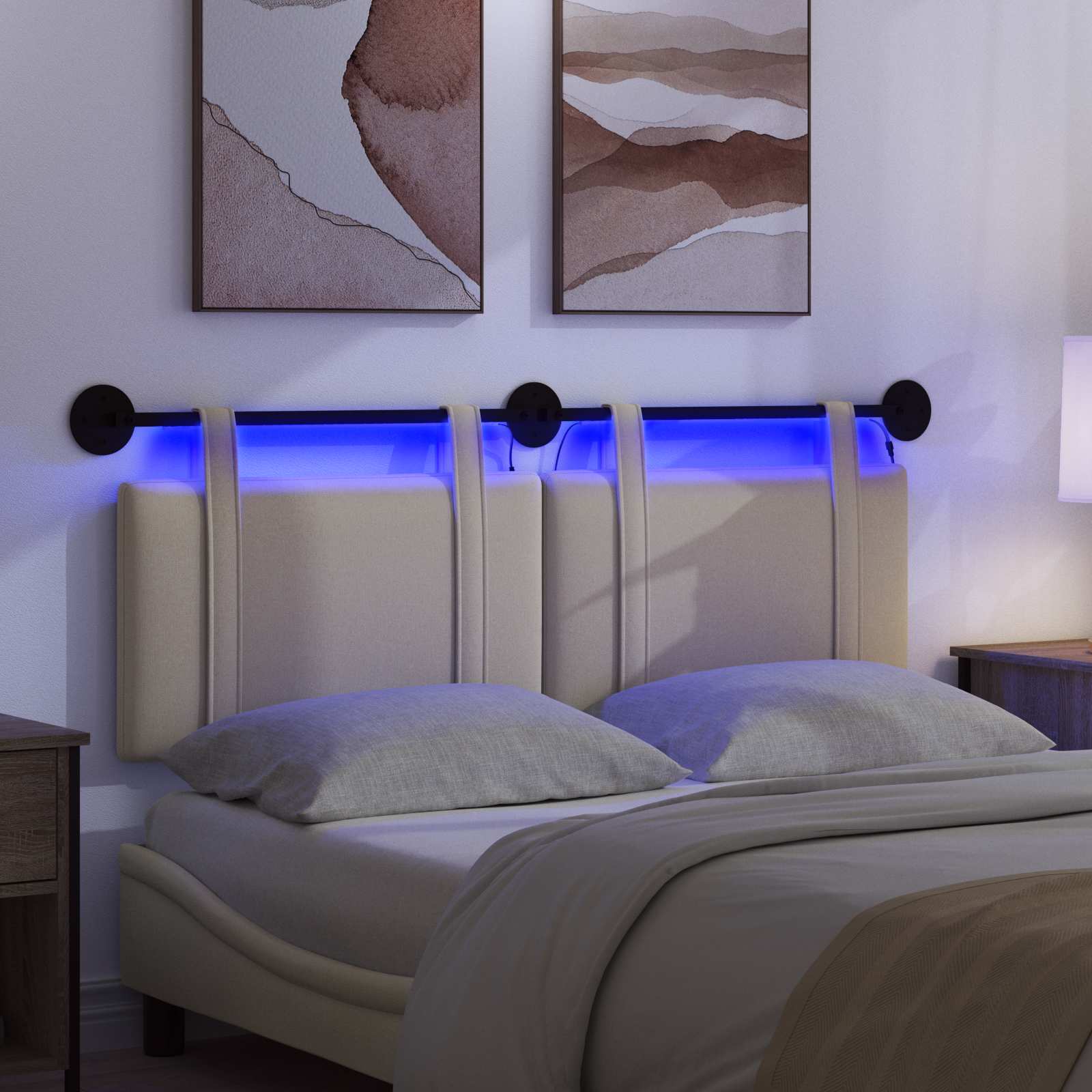 Hängendes Kopfteil Mit LED Licht Creme Stoff