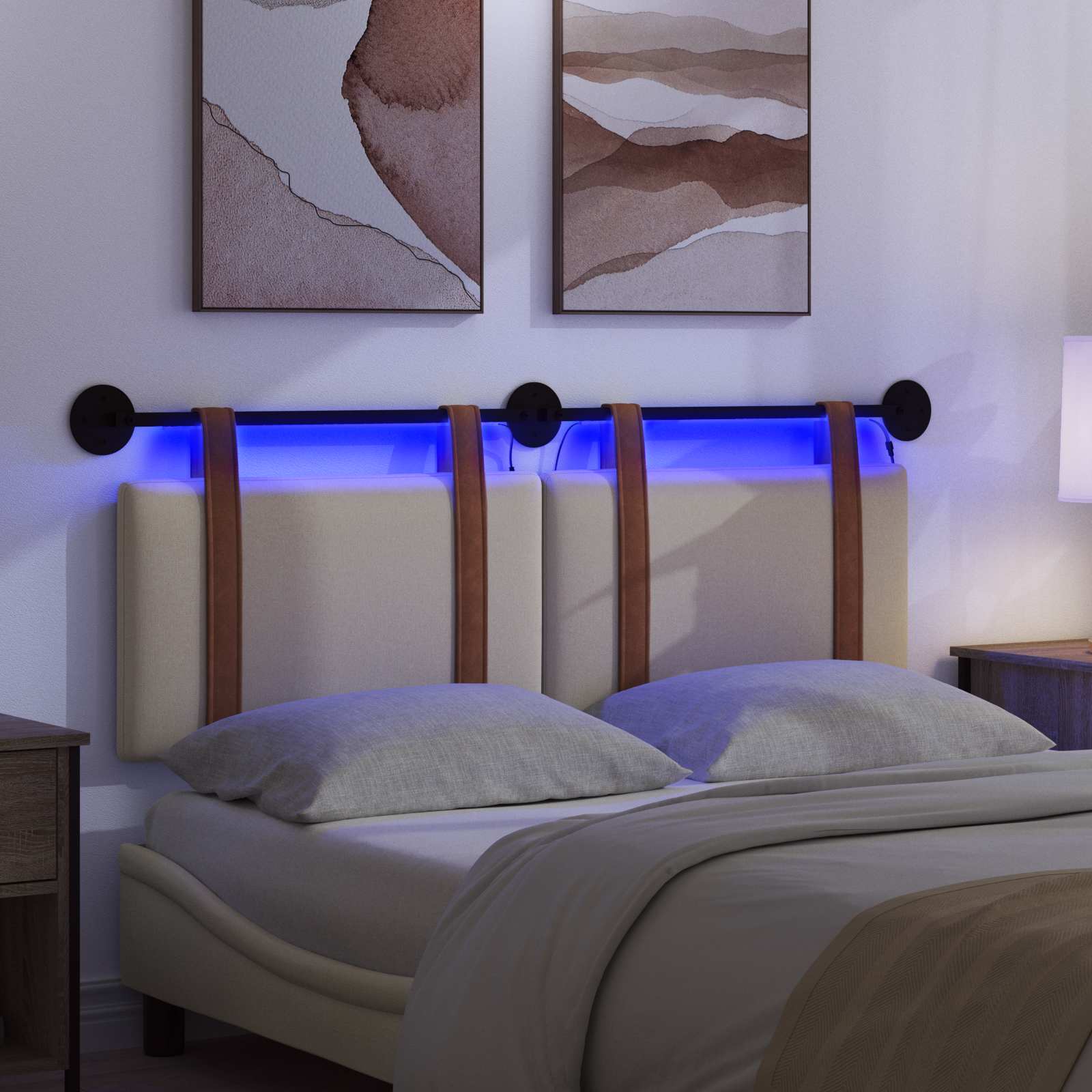 Hängendes Kopfteil Mit LED Licht Creme Antikes PU