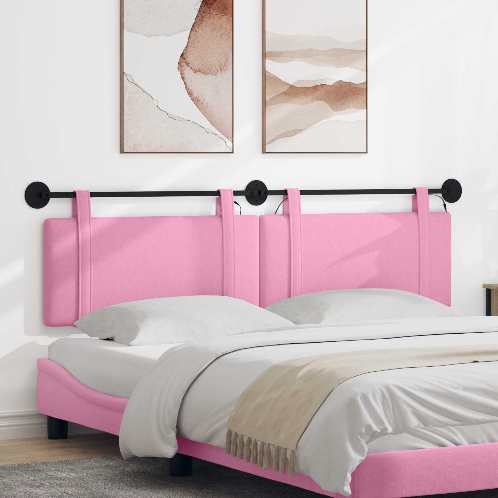 Hängendes Kopfteil Mit LED Licht Rosa Stoff