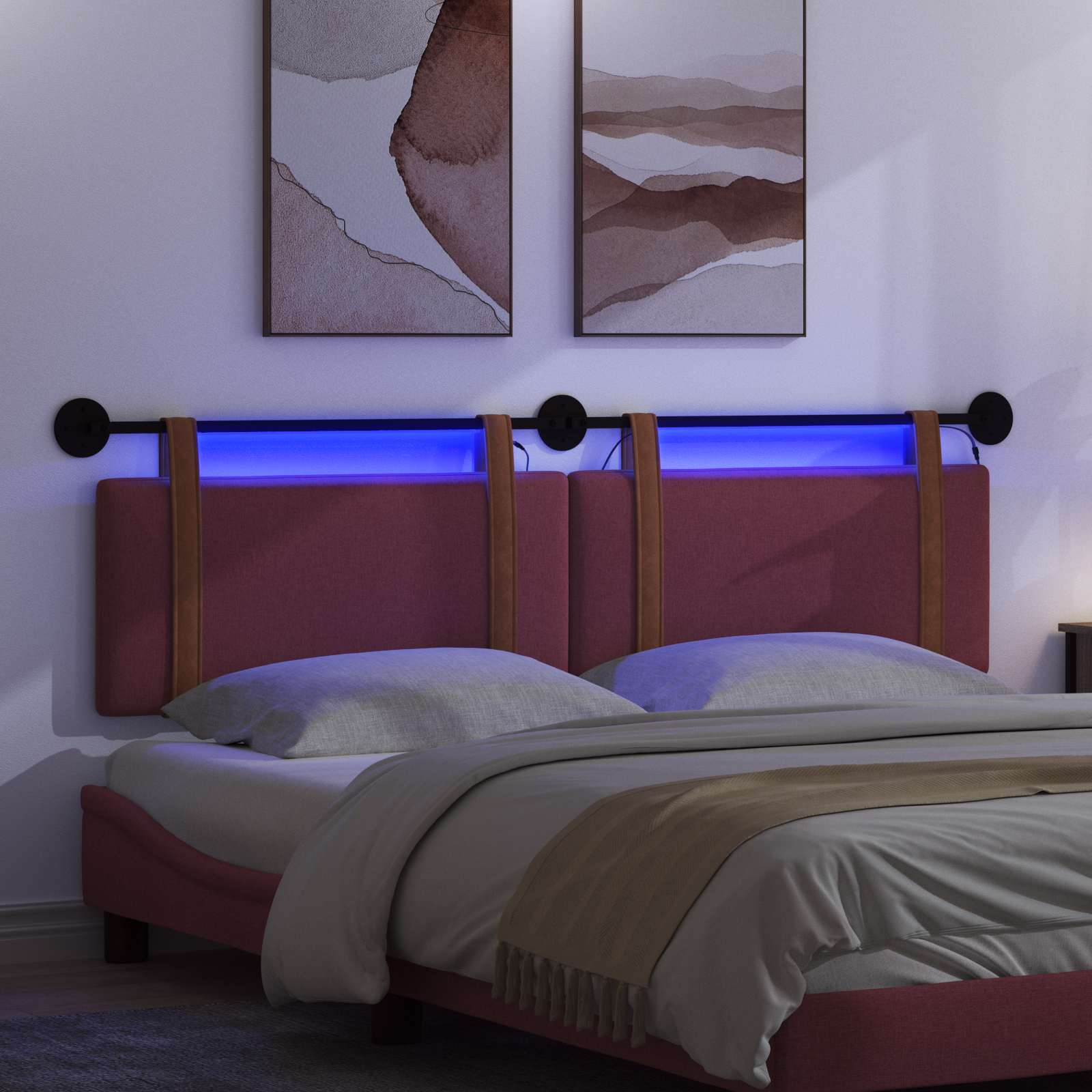 Hängendes Kopfteil Mit LED Licht Weinrot Antikes PU