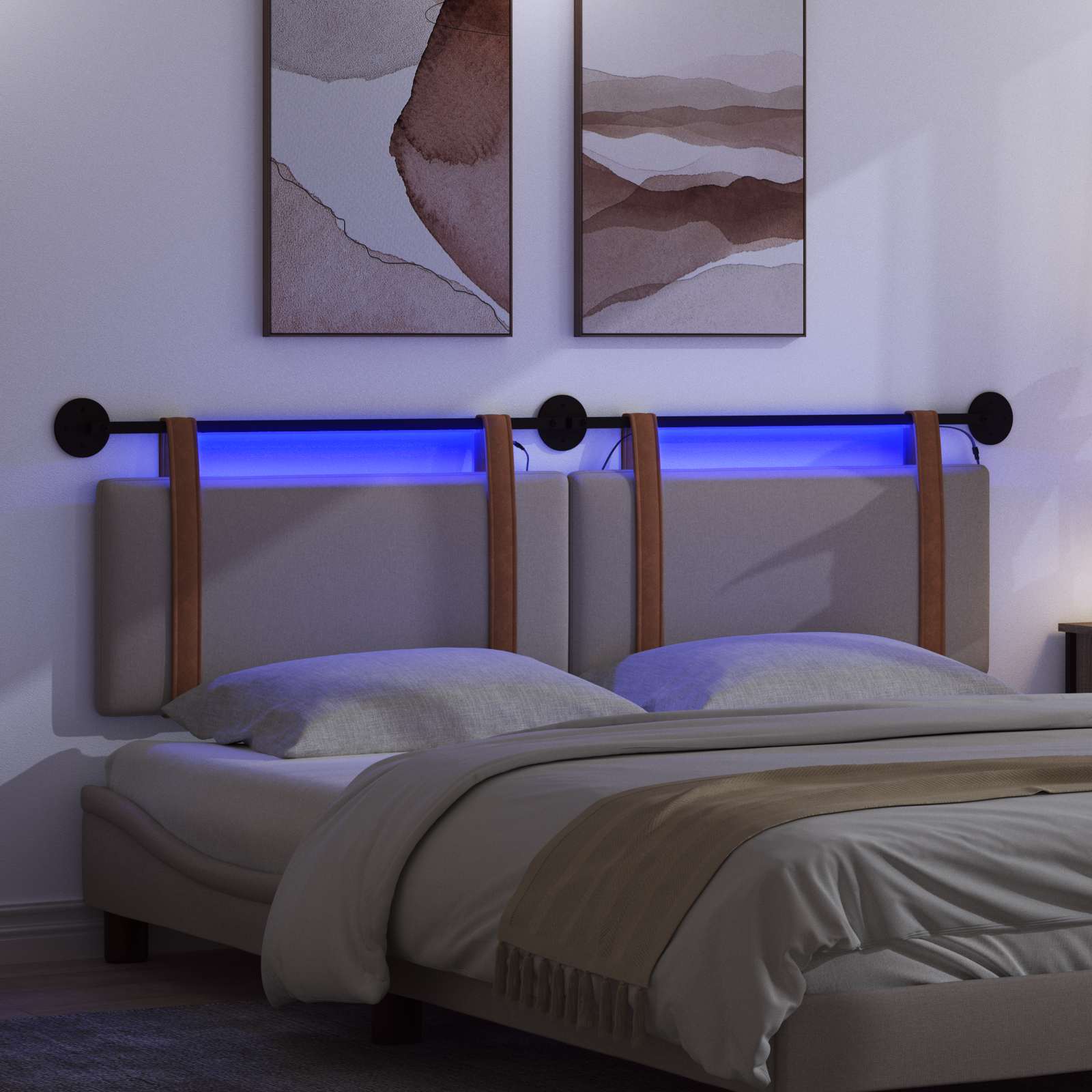 Hängendes Kopfteil Mit LED Licht Taupe Antikes PU