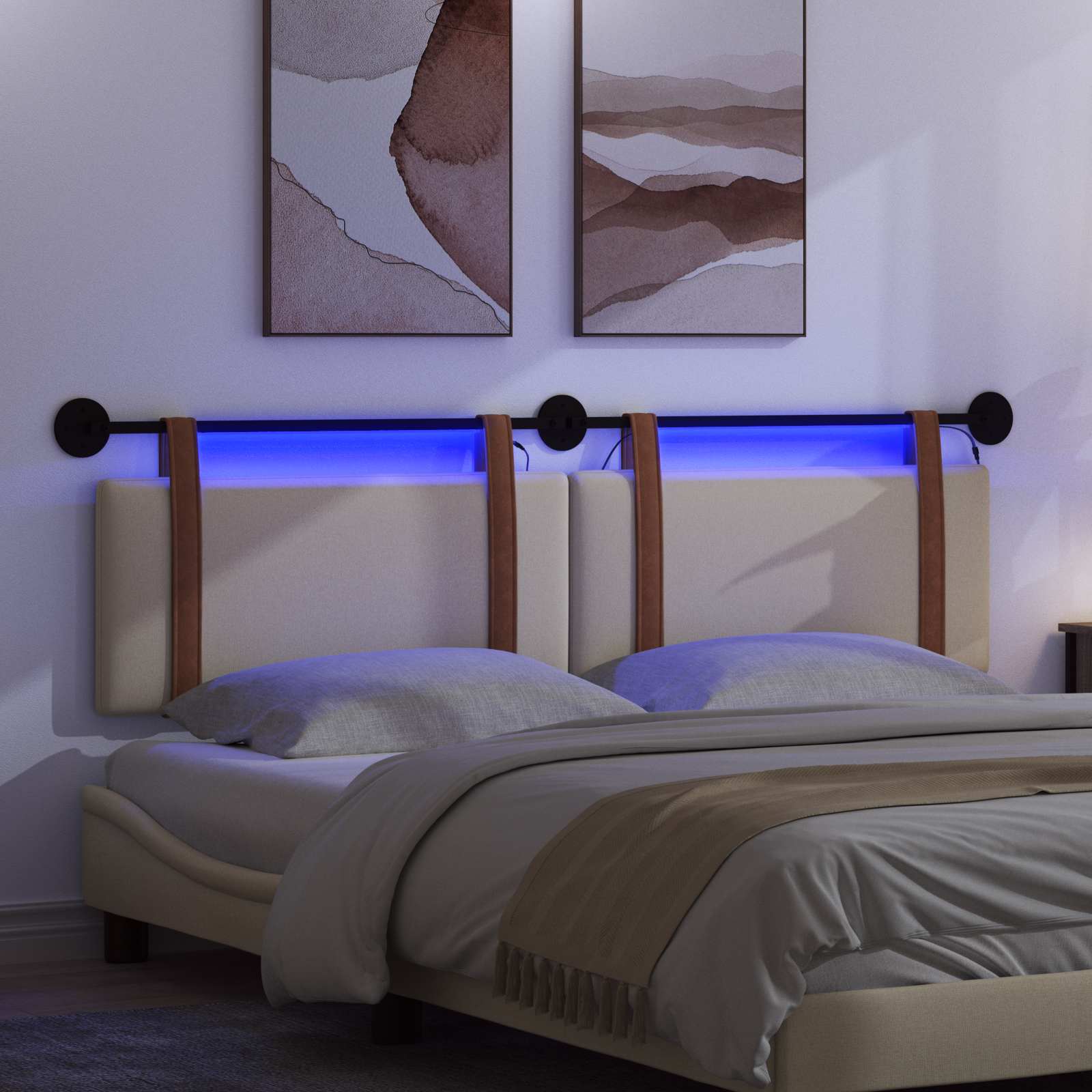 Hängendes Kopfteil Mit LED Licht Creme Antikes PU