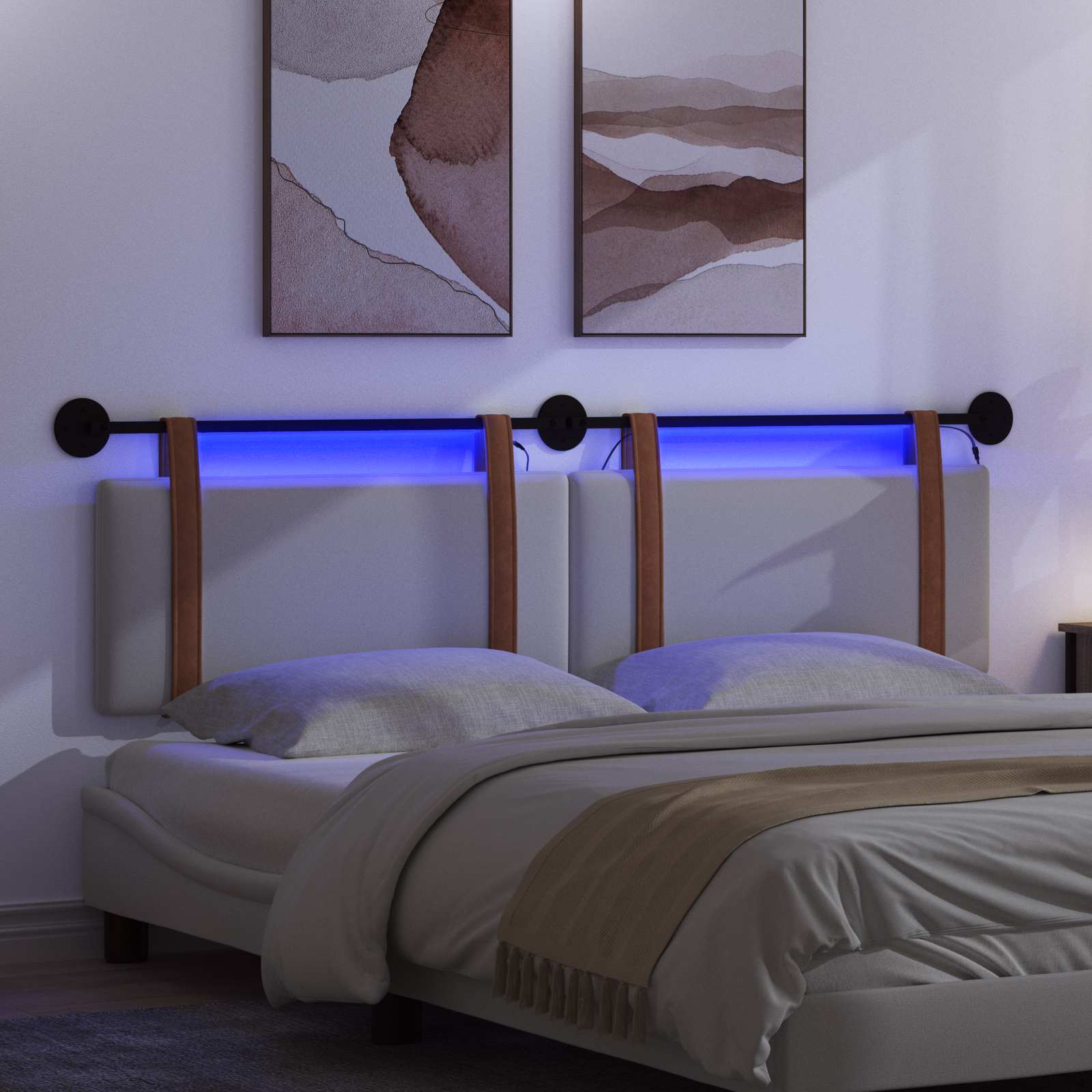 Hängendes Kopfteil Mit LED Licht Weiß Antikes PU