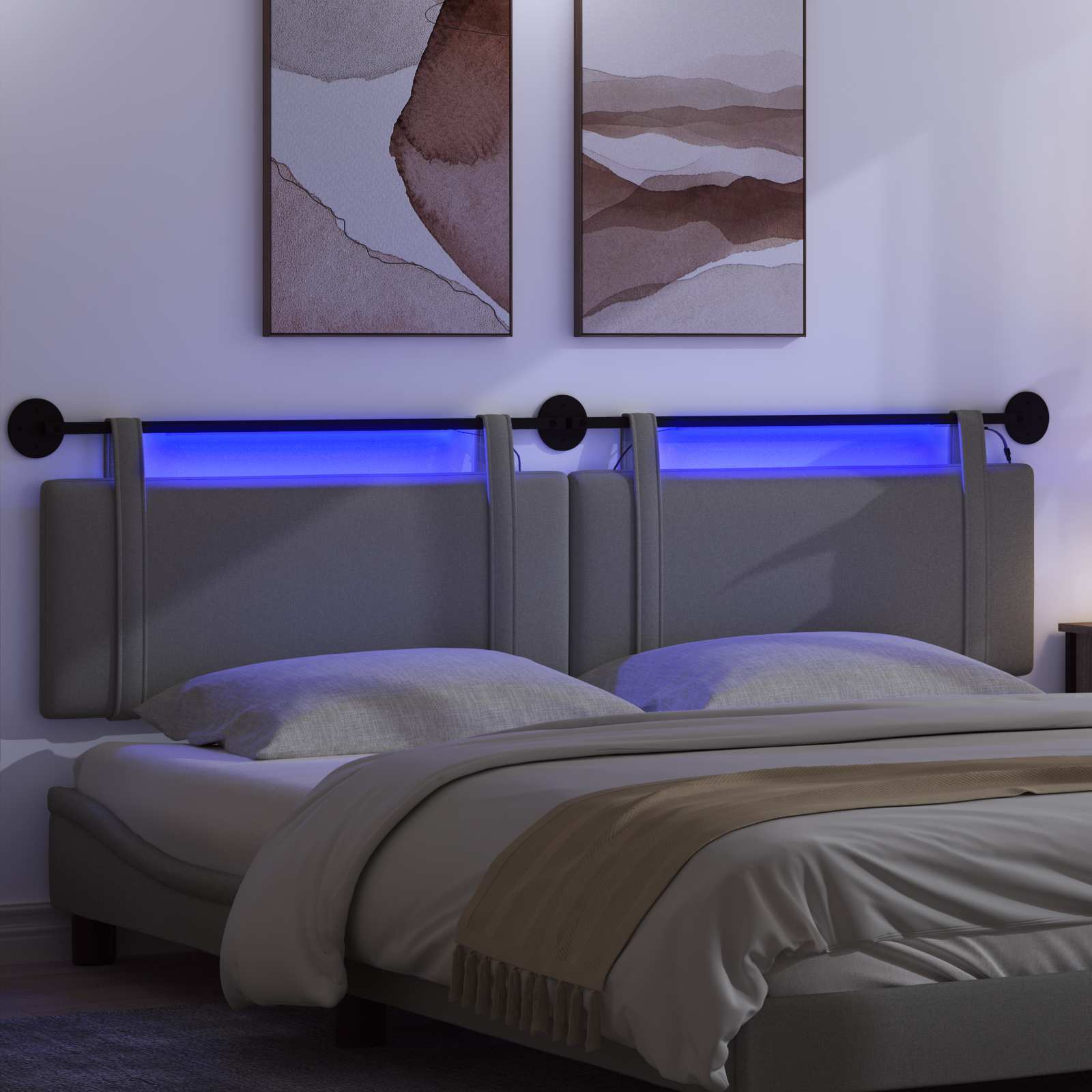 Hängendes Kopfteil Mit LED Licht Dunkelgrau Stoff