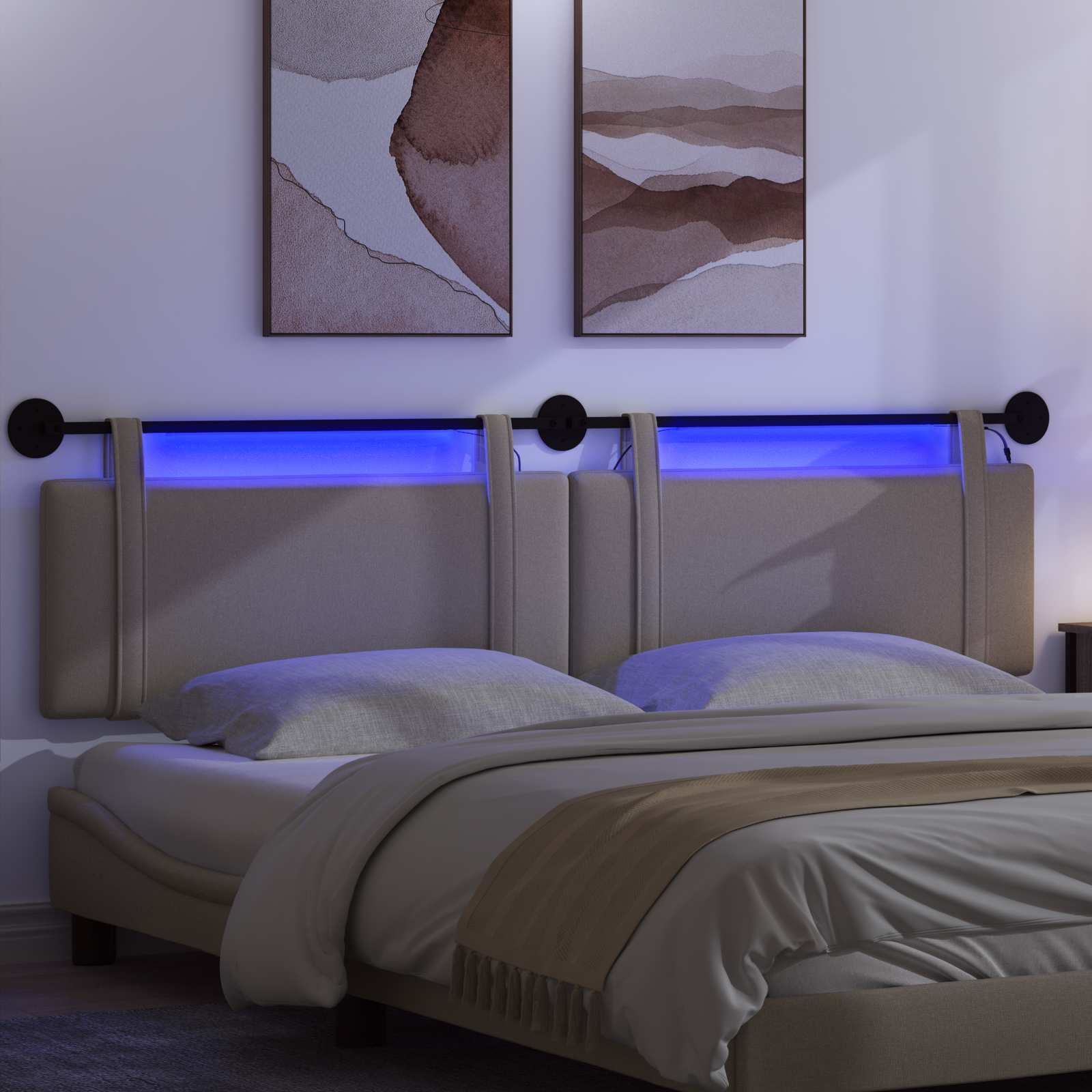 Hängendes Kopfteil Mit LED Licht Taupe Stoff