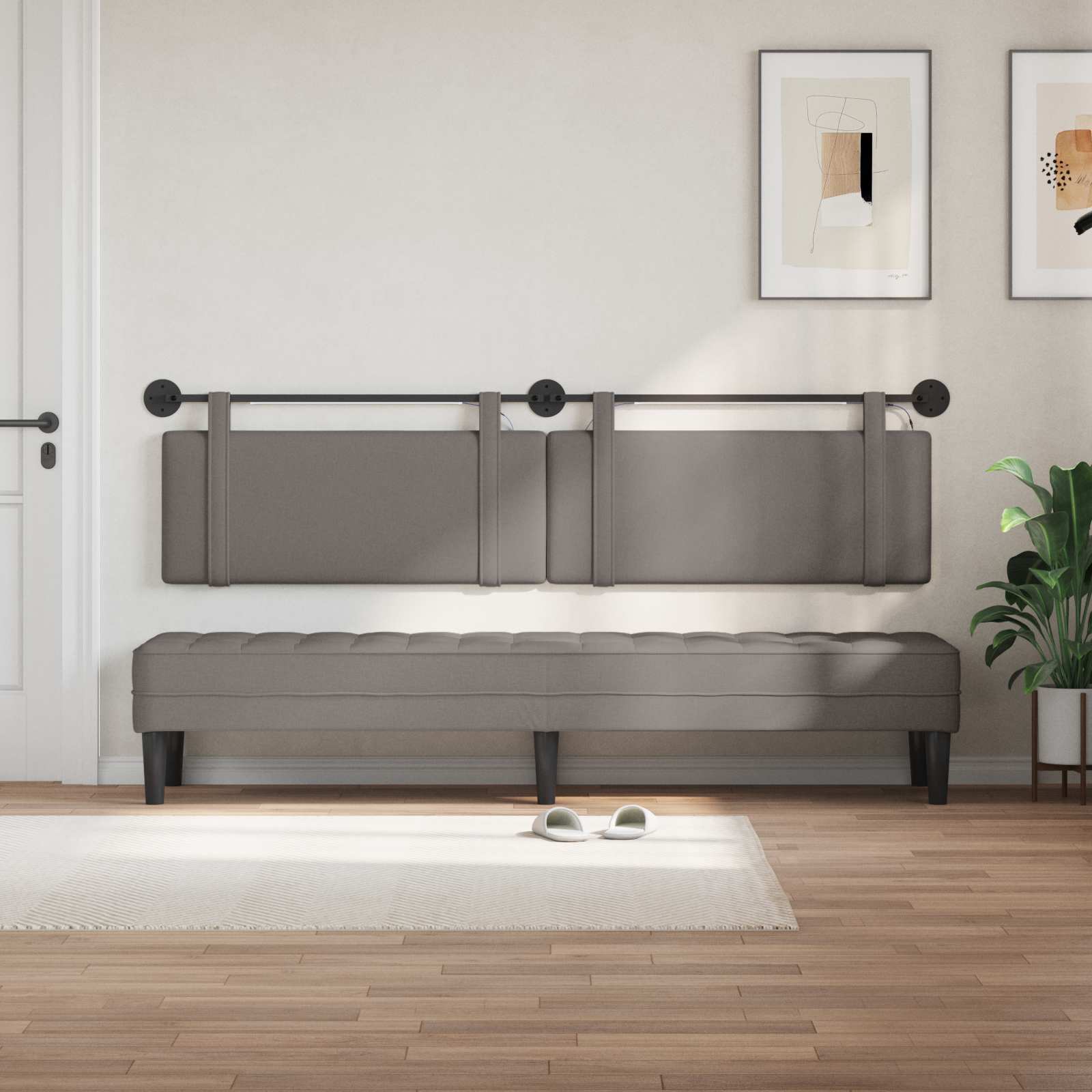 Hängendes Kopfteil Mit LED Licht Taupe Stoff
