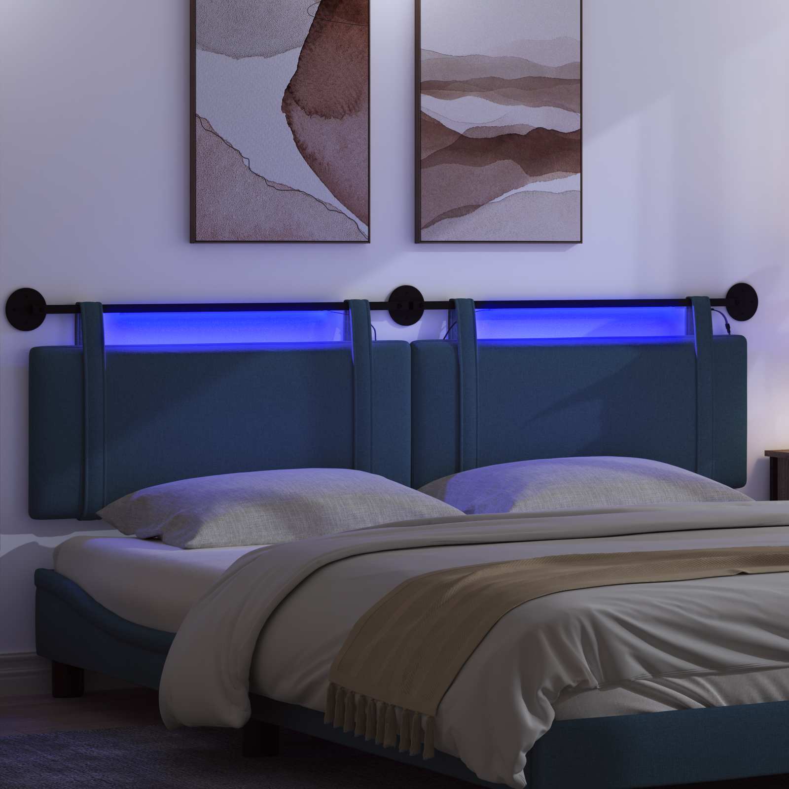 Hängendes Kopfteil Mit LED Licht Blau Stoff