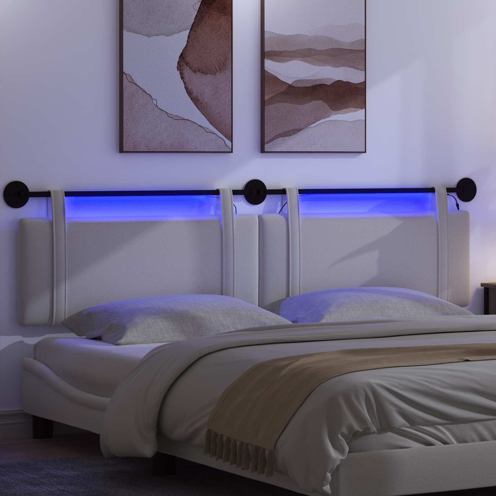 Hängendes Kopfteil Mit LED Licht Weiß Stoff