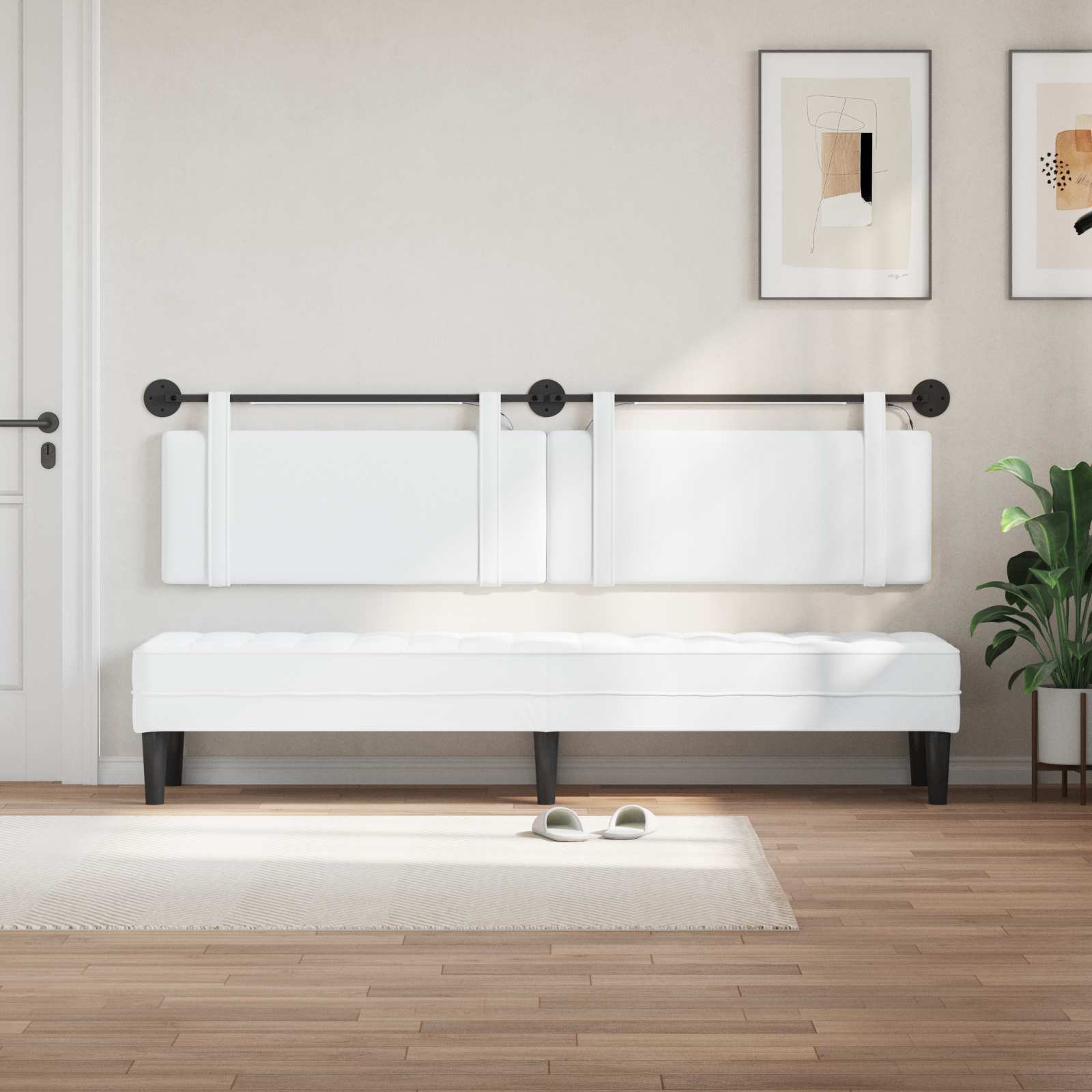 Hängendes Kopfteil Mit LED Licht Weiß Stoff