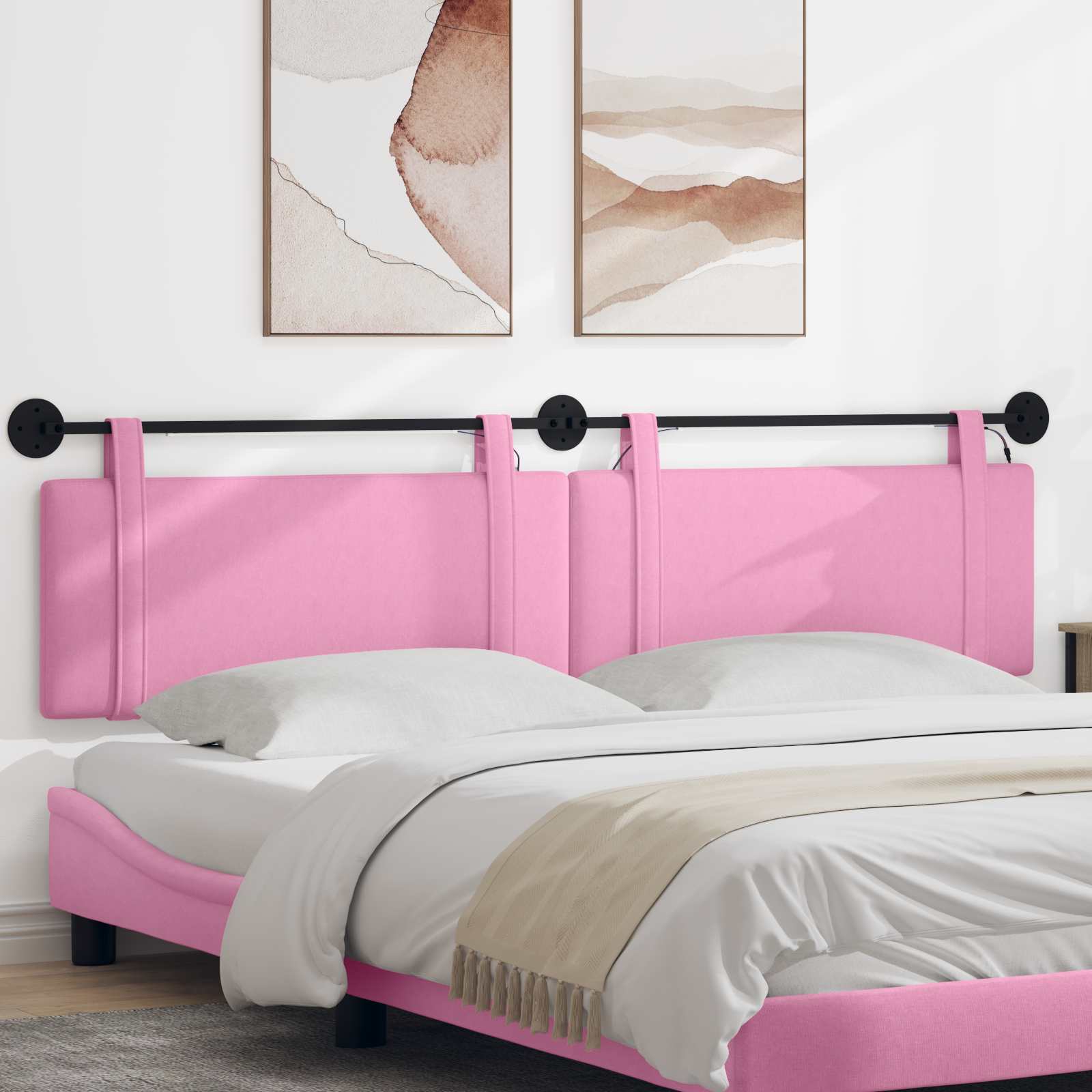 Hängendes Kopfteil Mit LED Licht Rosa Stoff
