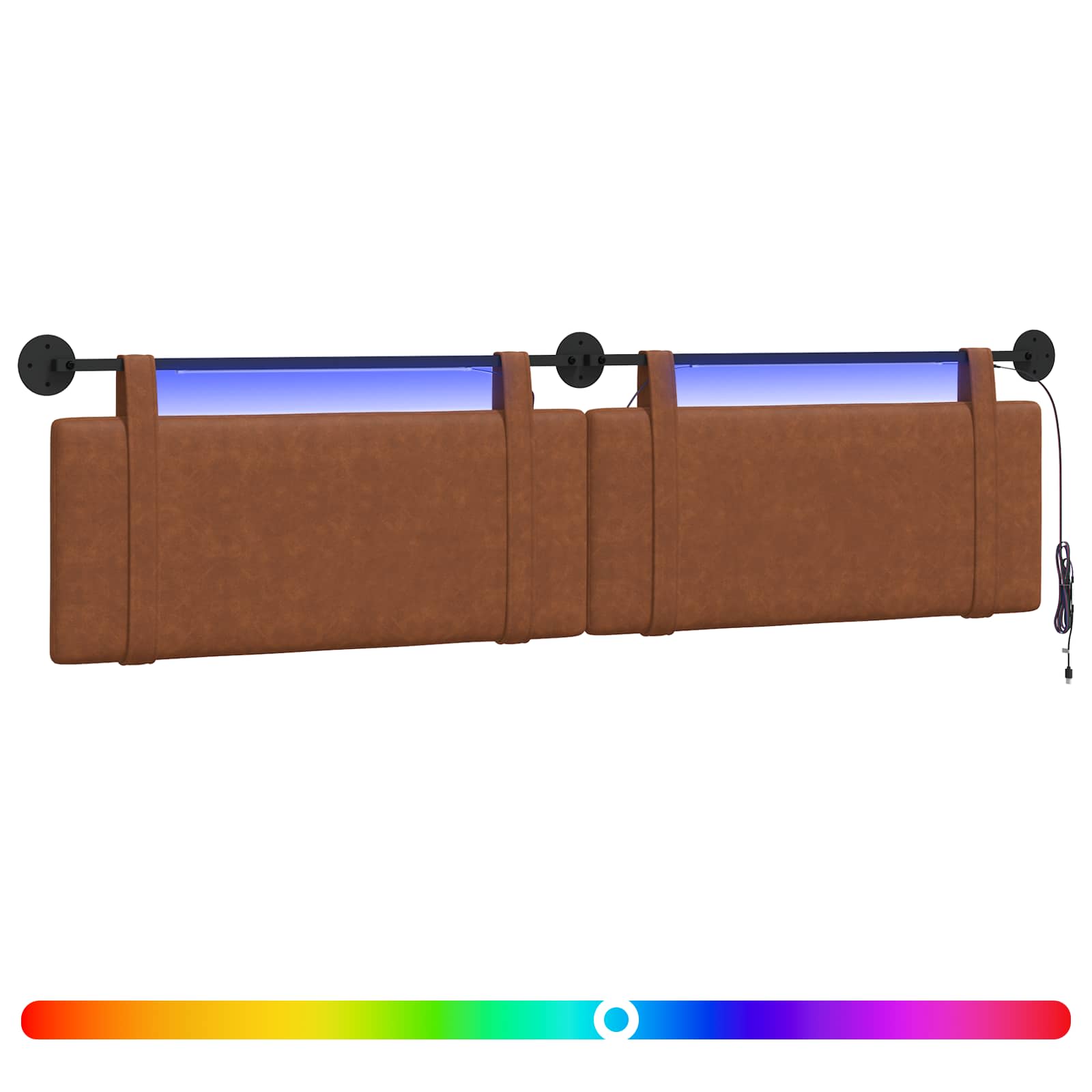 Hängendes Kopfteil Mit LED Licht Braun Antikes PU