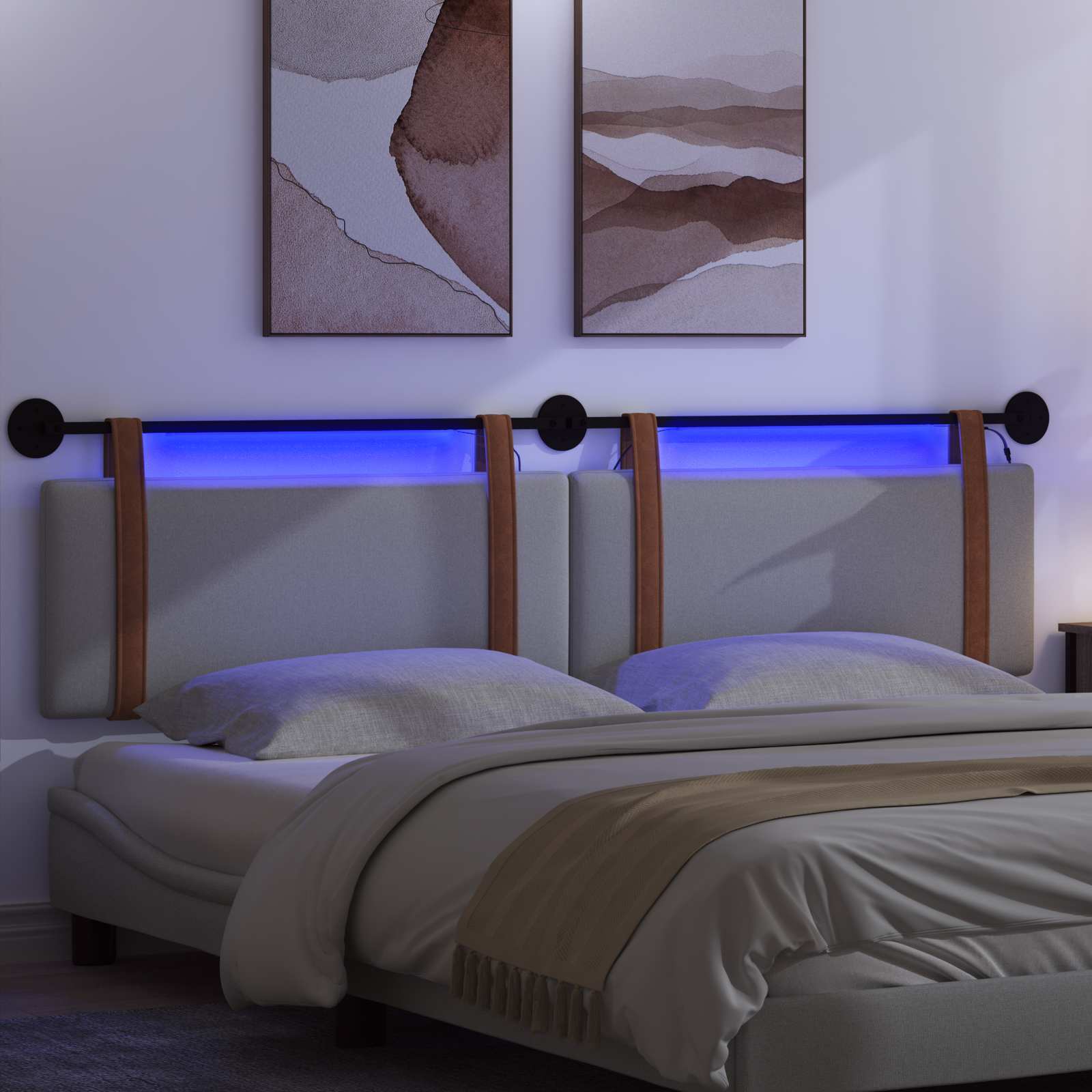 Hängendes Kopfteil Mit LED Licht Hellgrau Antikes PU