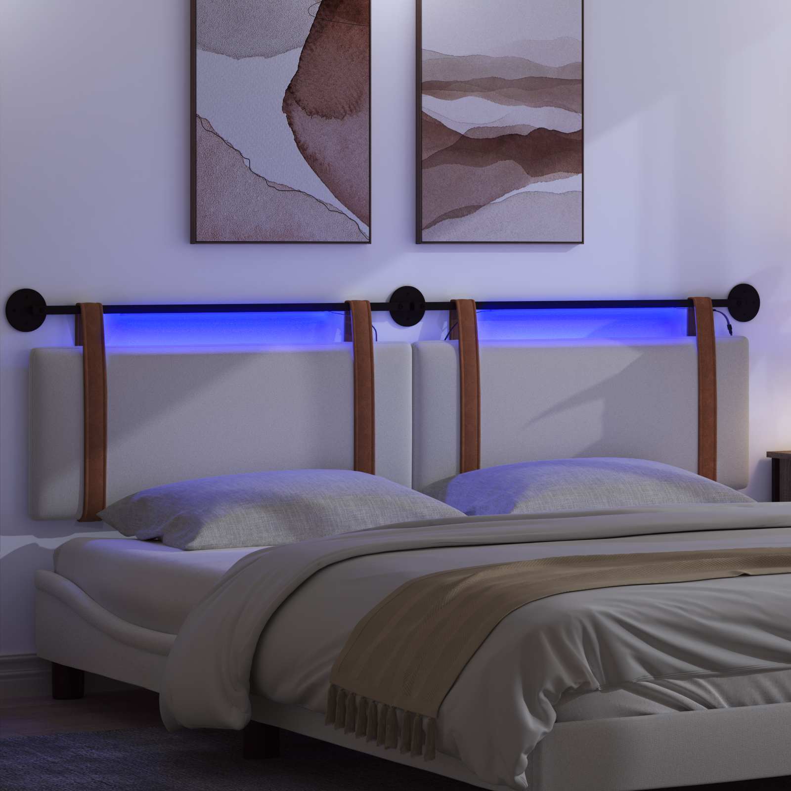 Hängendes Kopfteil Mit LED Licht Weiß Antikes PU