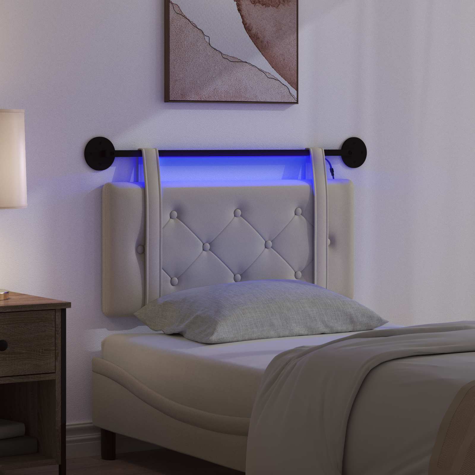 Hängendes Kopfteil Mit LED Licht Creme Kunstleder
