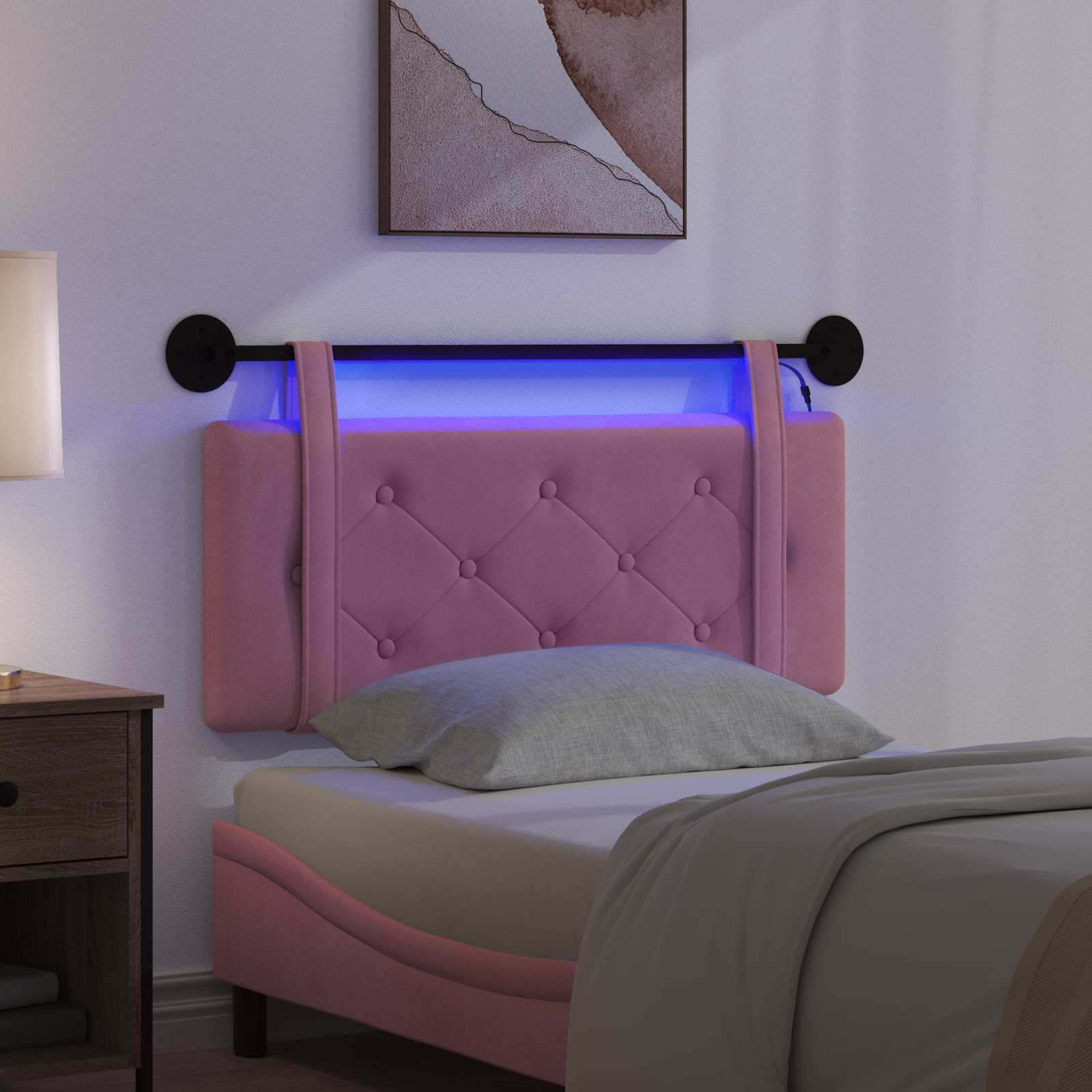 Hängendes Kopfteil Mit LED Licht Rosa Samt