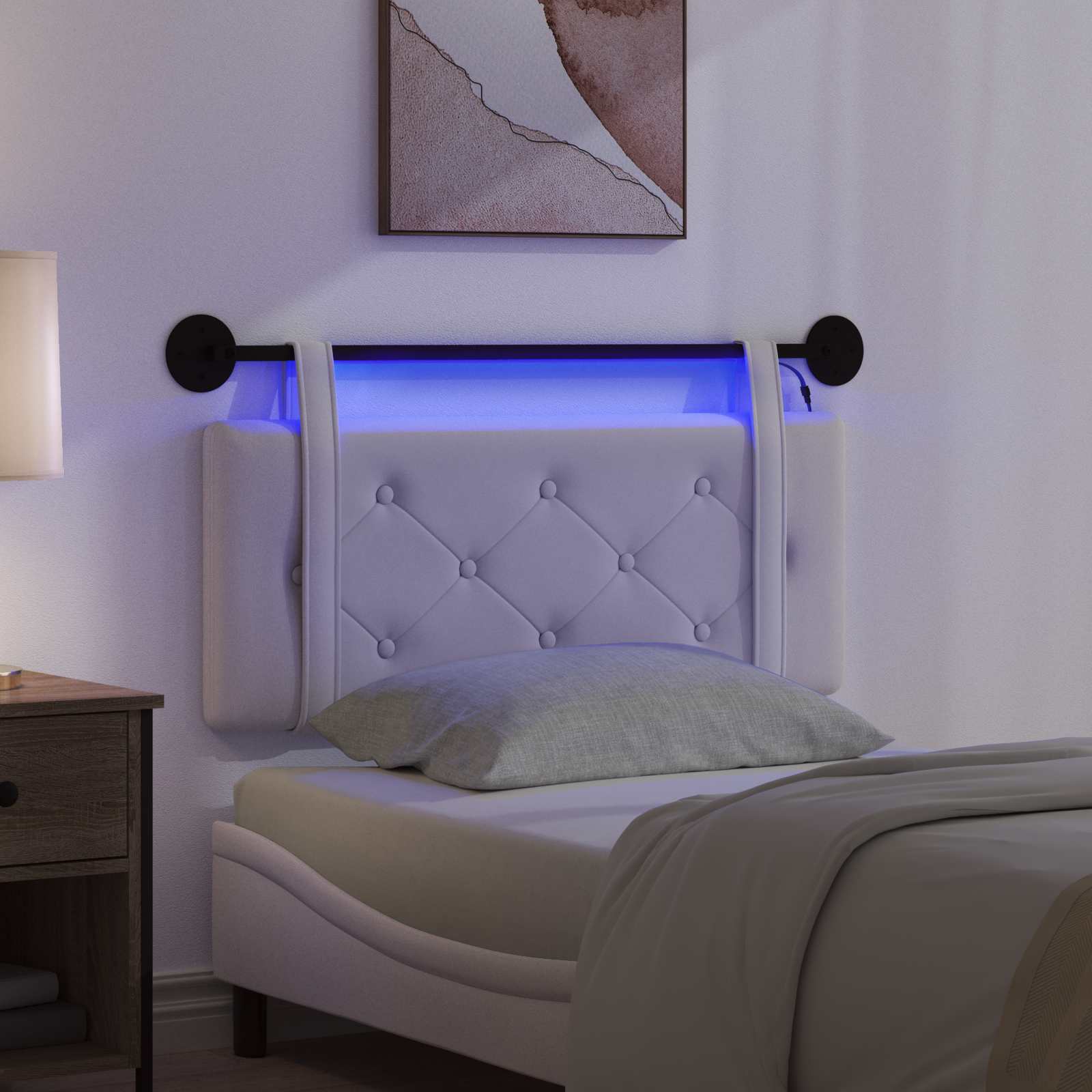 Hängendes Kopfteil Mit LED Licht Creme Samt