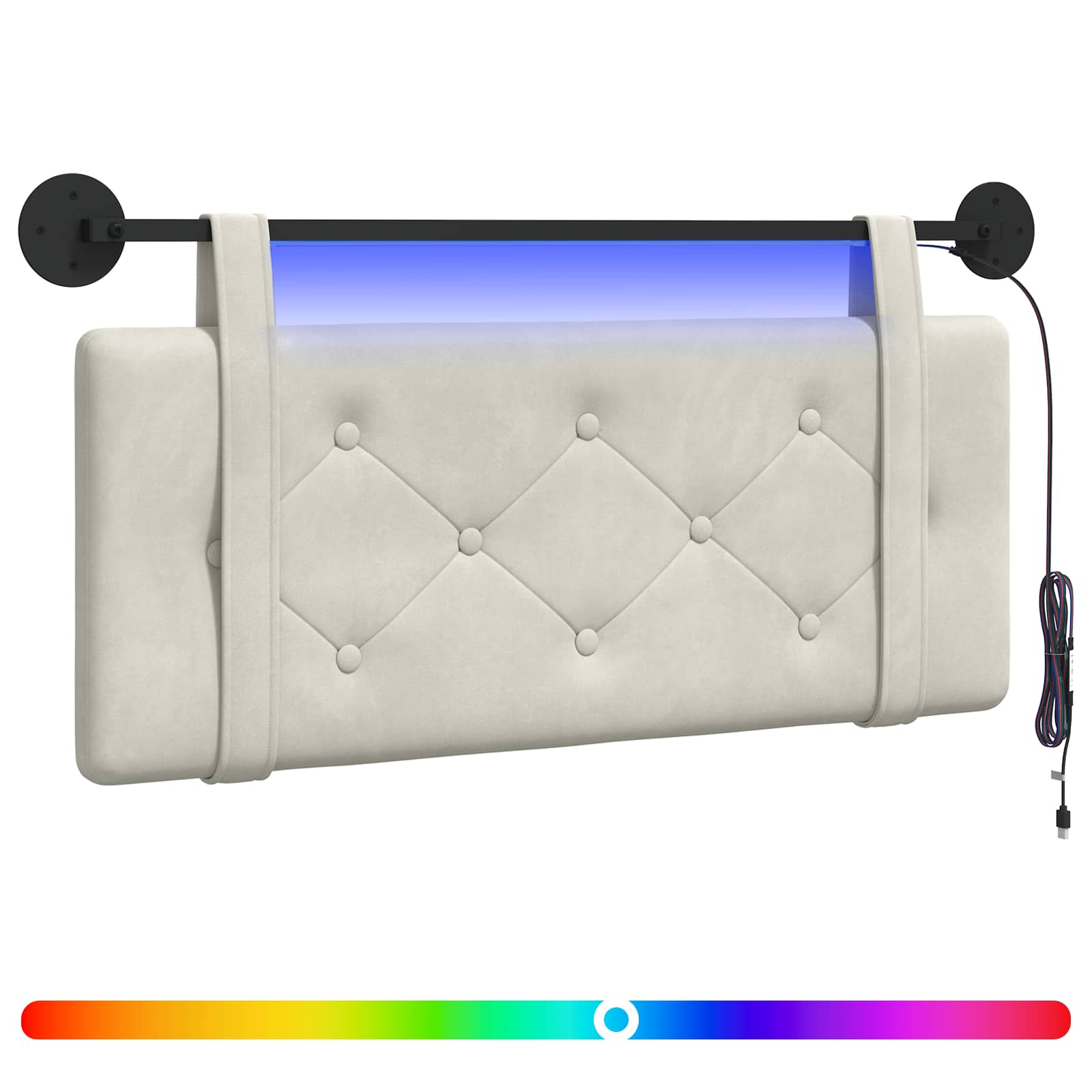 Hängendes Kopfteil Mit LED Licht Creme Samt