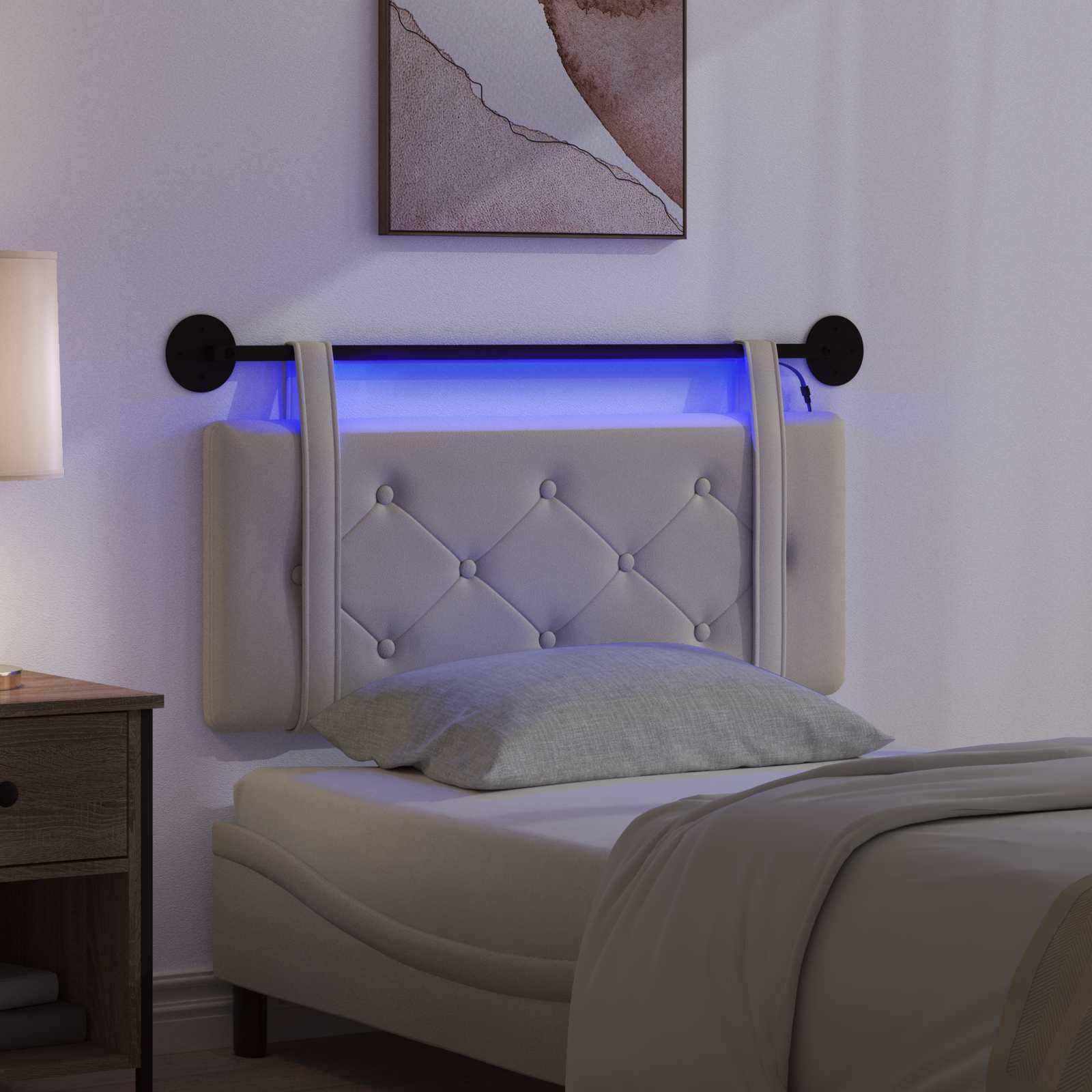 Hängendes Kopfteil Mit LED Licht Creme Kunstleder