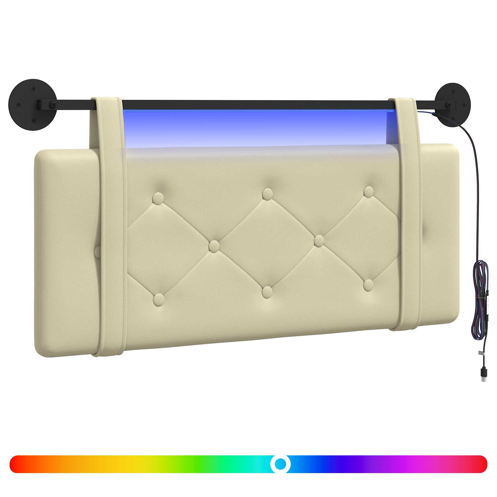 Hängendes Kopfteil Mit LED Licht Creme Kunstleder