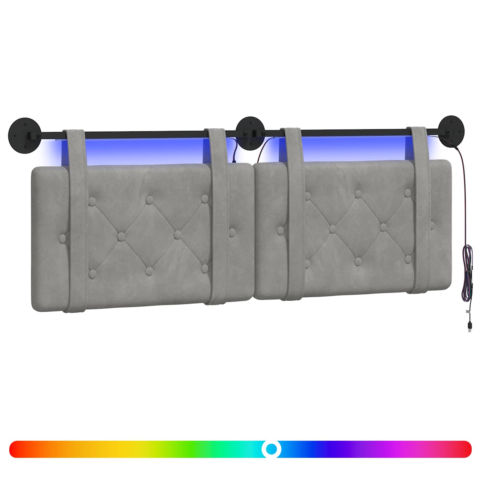 Hängendes Kopfteil Mit LED Licht Hellgrau Samt