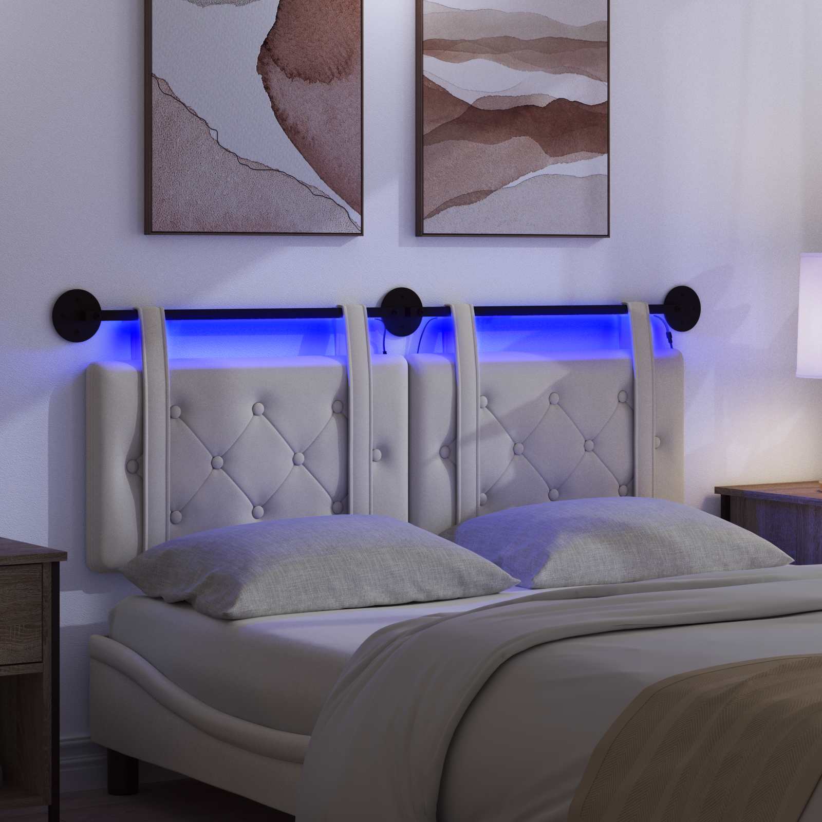 Hängendes Kopfteil Mit LED Licht Creme Samt