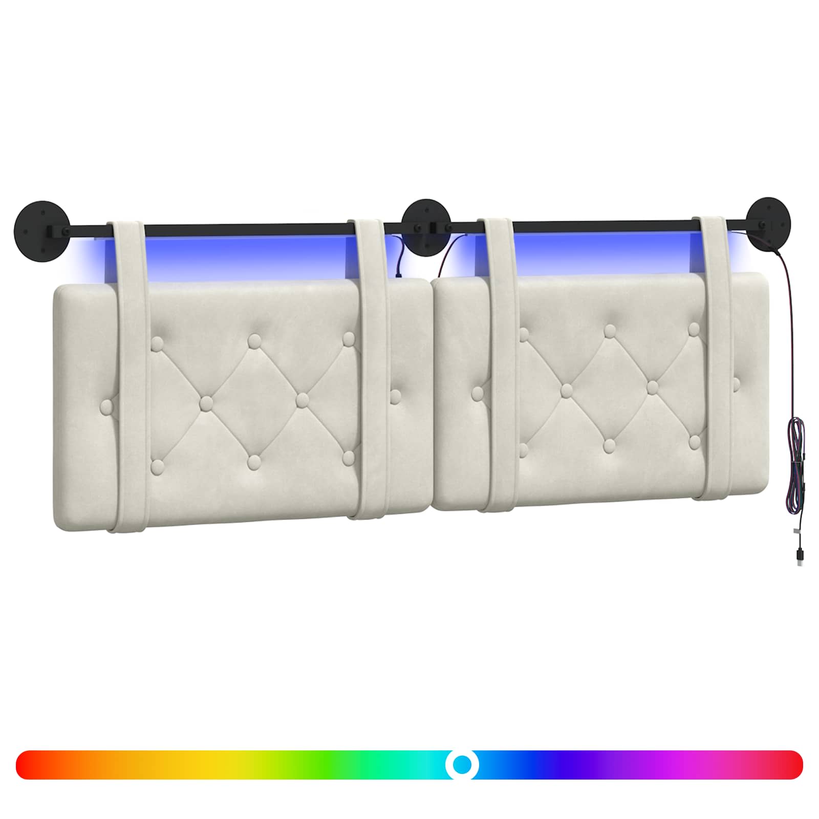Hängendes Kopfteil Mit LED Licht Creme Samt