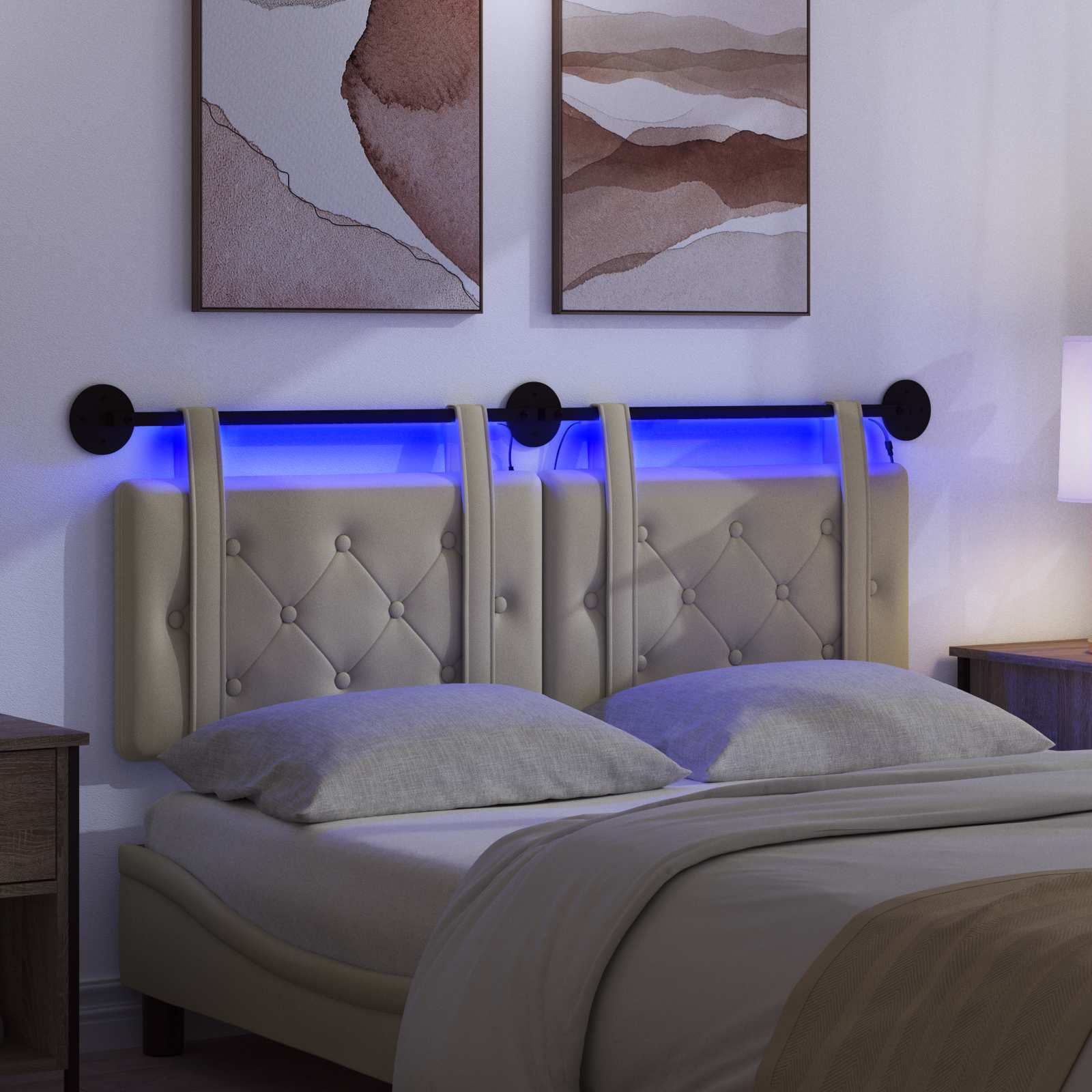 Hängendes Kopfteil Mit LED Licht Creme Kunstleder