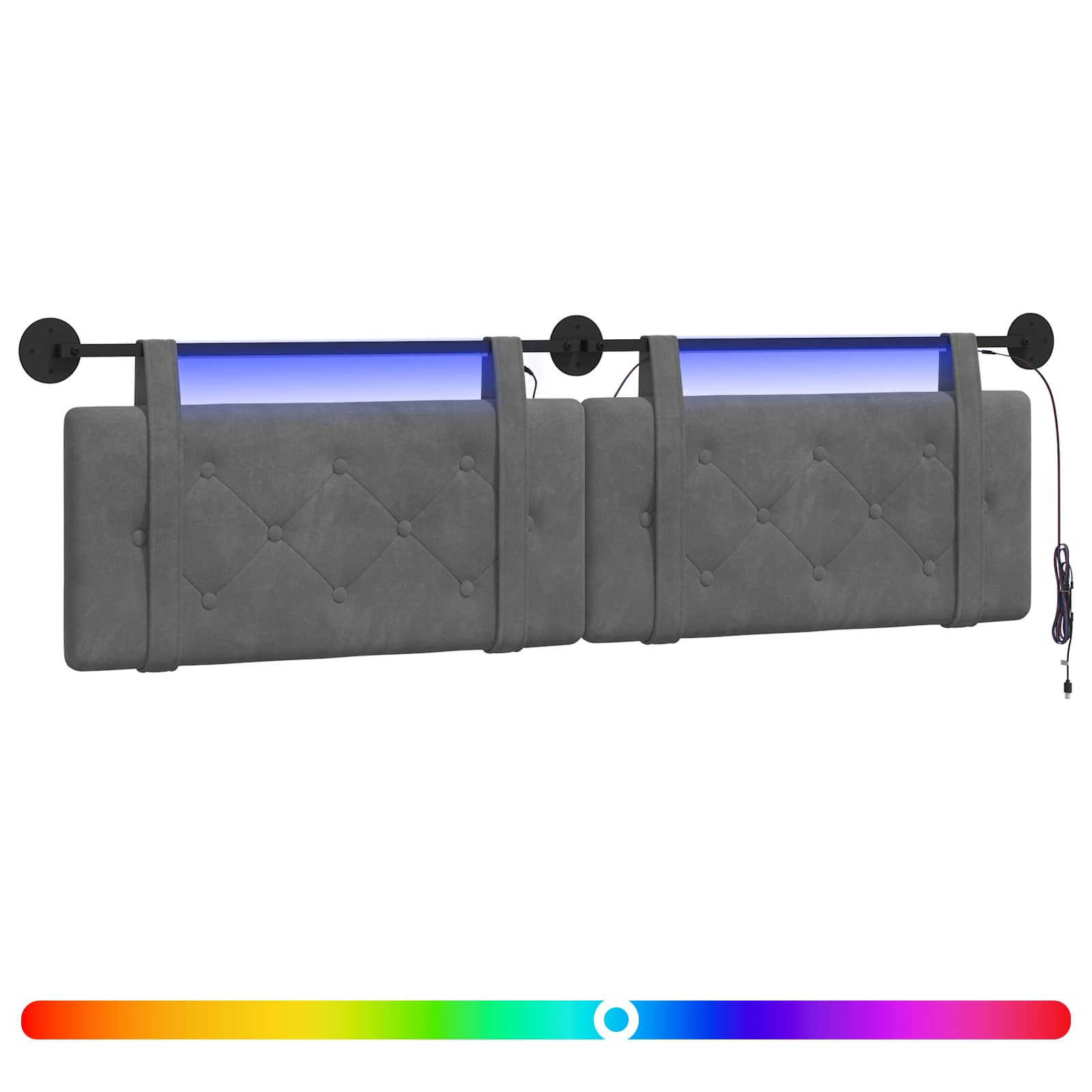 Hängendes Kopfteil Mit LED Licht Dunkelgrau Samt