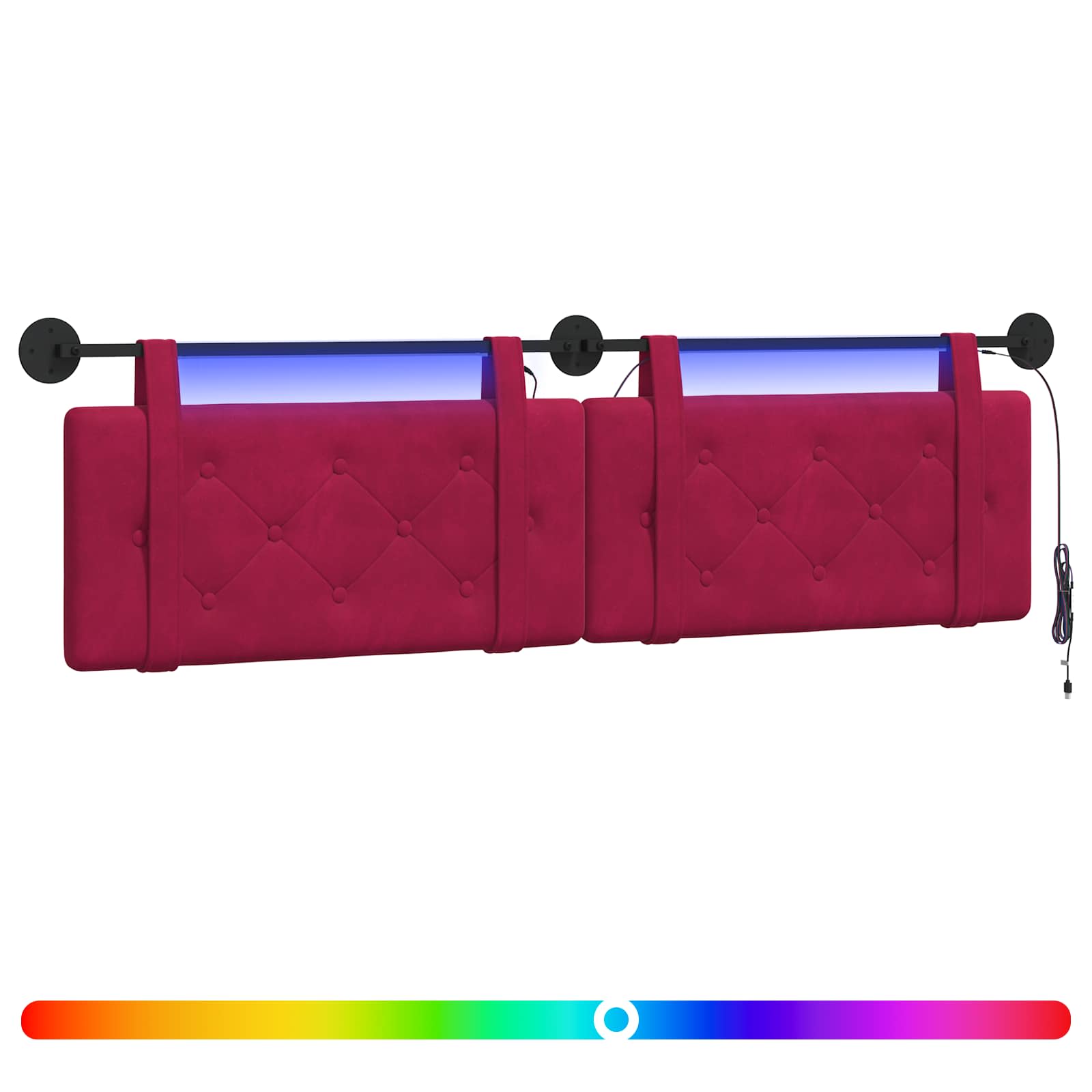 Hängendes Kopfteil Mit LED Licht Weinrot Samt