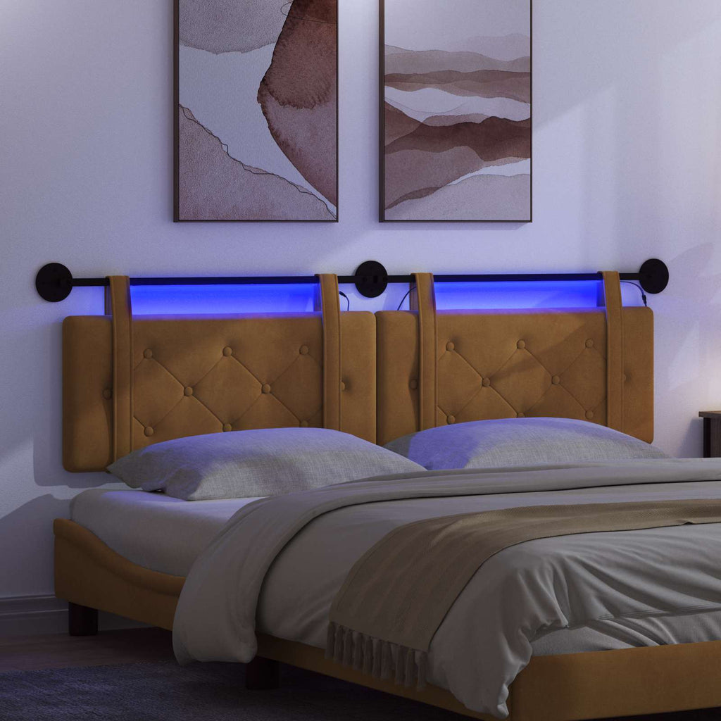 Hängendes Kopfteil Mit LED Licht Braun Samt