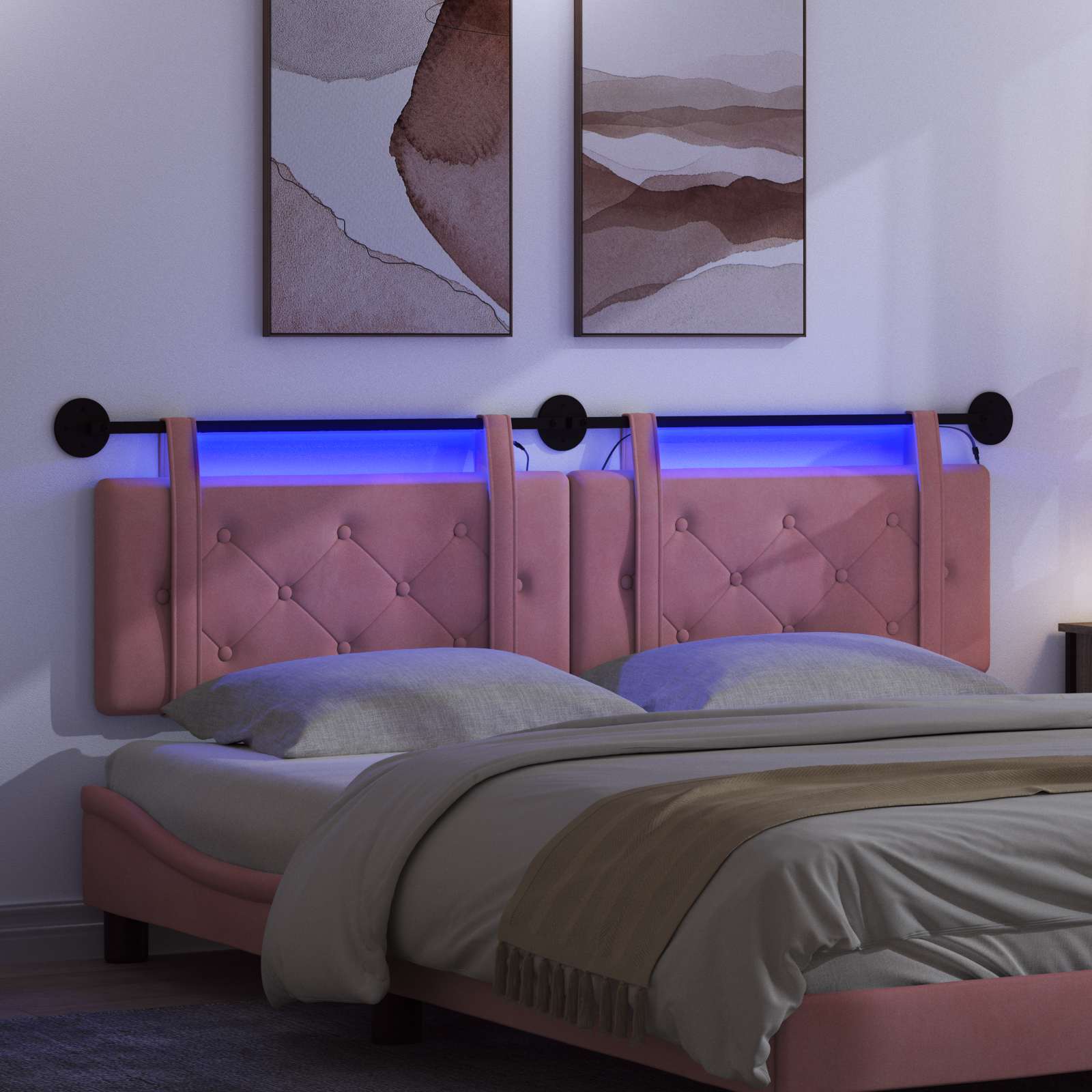 Hängendes Kopfteil Mit LED Licht Rosa Samt