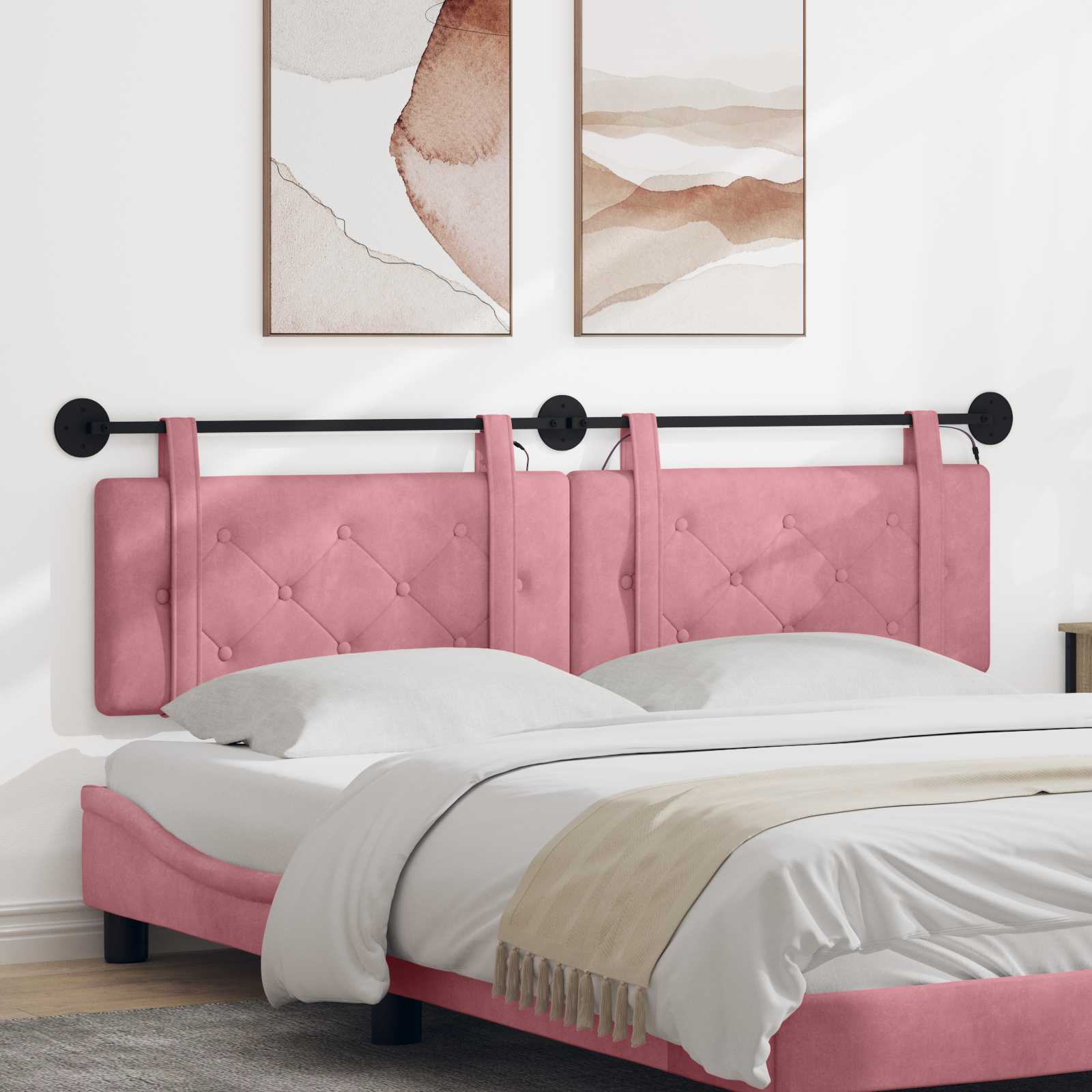 Hängendes Kopfteil Mit LED Licht Rosa Samt