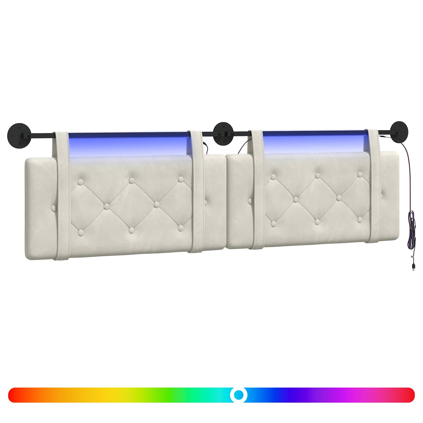 Hängendes Kopfteil Mit LED Licht Creme Samt