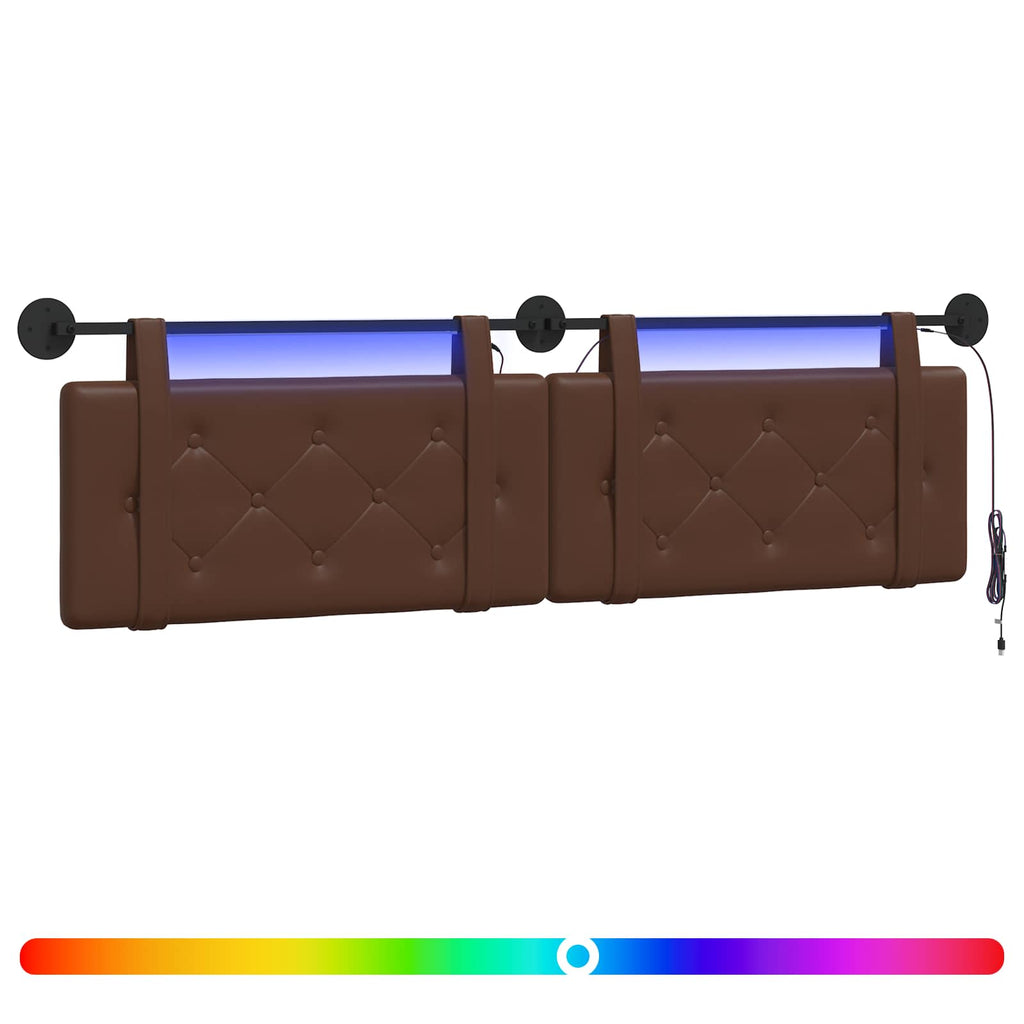 Hängendes Kopfteil Mit LED Licht Braun Kunstleder
