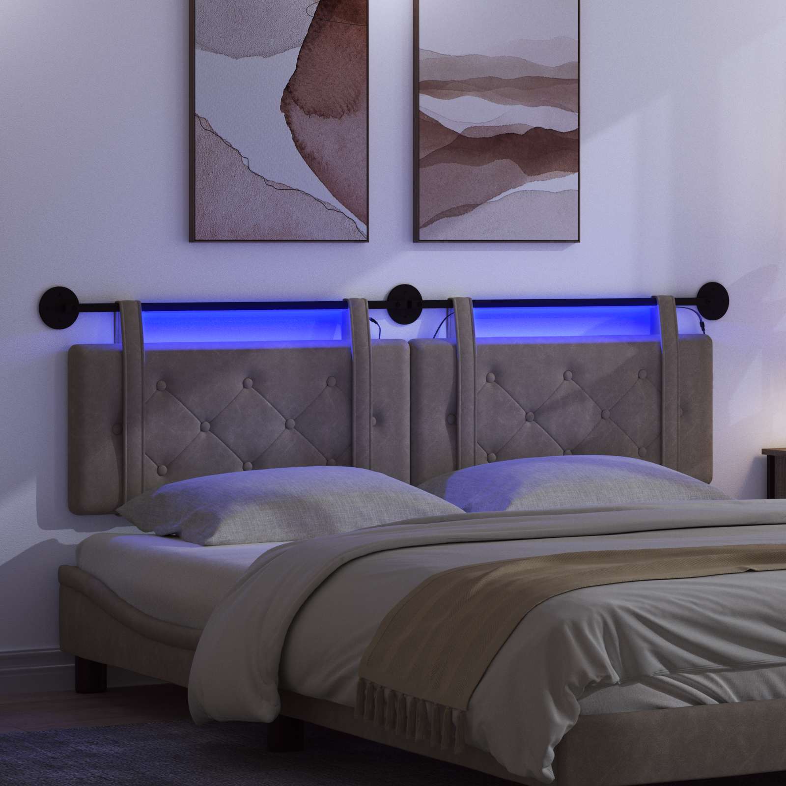 Hängendes Kopfteil Mit LED Licht Grau Antikes PU