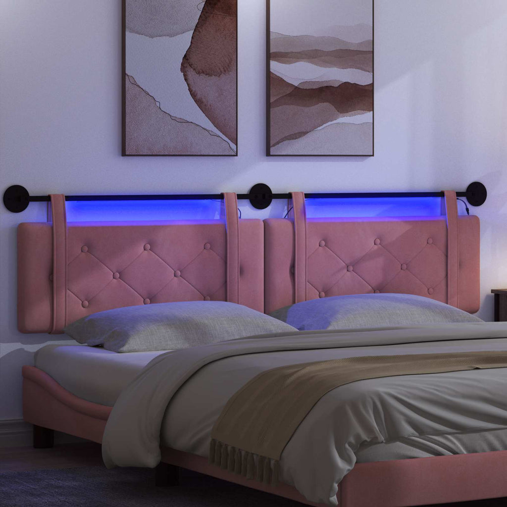 Hängendes Kopfteil Mit LED Licht Rosa Samt